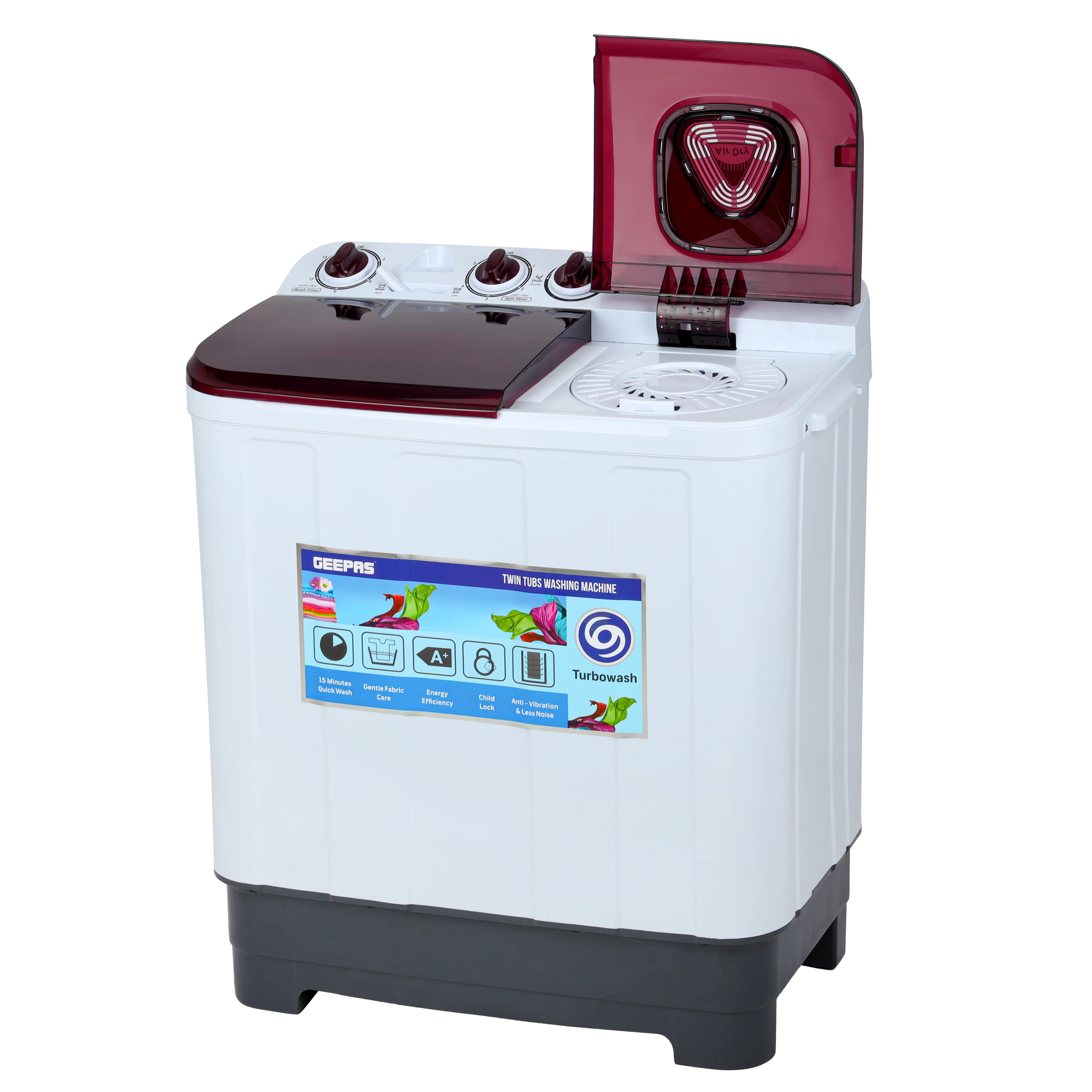 Geepas GSWM18041 Twin Tub Washing Machine | 7Kg Wash & 5Kg Spin Capacity| Big Pulsator| Air Dry Function| Transparent Lid| Magic Filter| Durable Body & 1-Year Warranty - Image 4