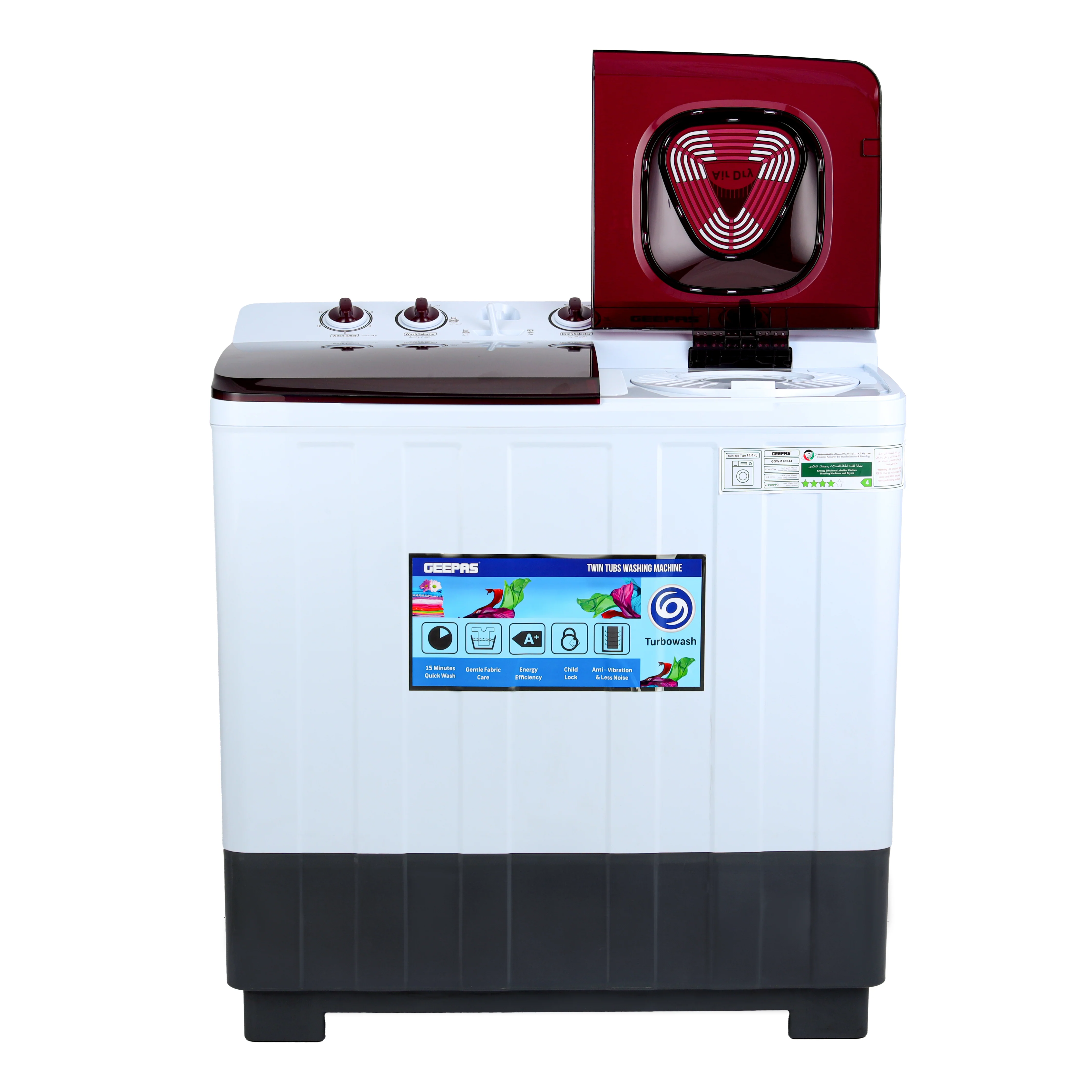 Geepas GSWM18044 Twin Tub Washing Machine | 15kg with Big Pulsator |  Magic Filter | Air Dry Function | IPX4 Water Protection | Powerful Wash & Large Capacity| - Image 3