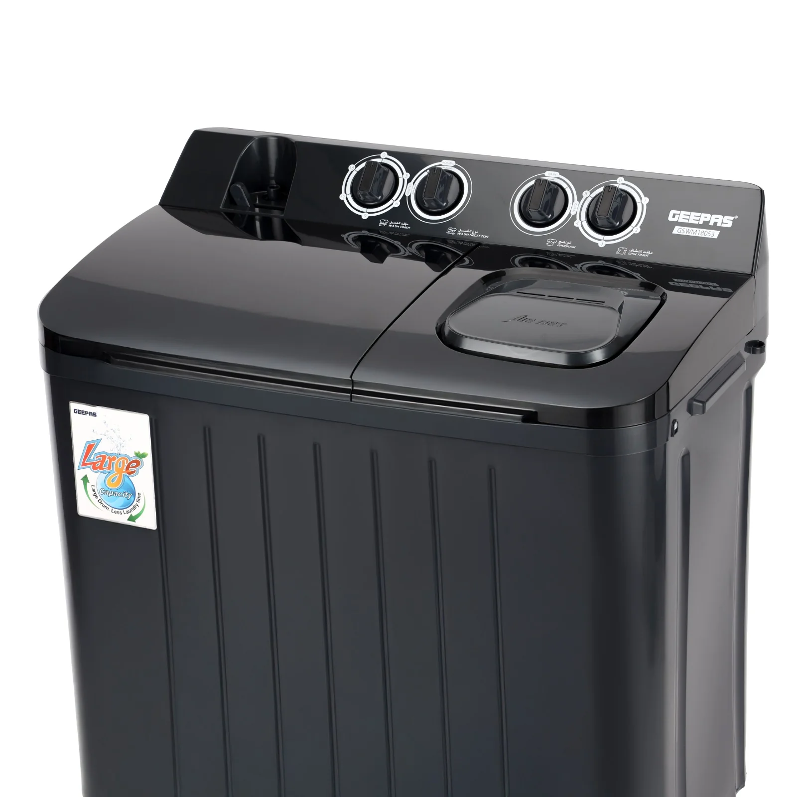 Geepas GSWM18053 Twin Tub Washing Machine| 9kg Wash Capacity with Big Pulsator| Rust Proof Plastic Body| Transparent Lid | Efficient Spin Dry Performance| 1 Year Warranty - Image 4