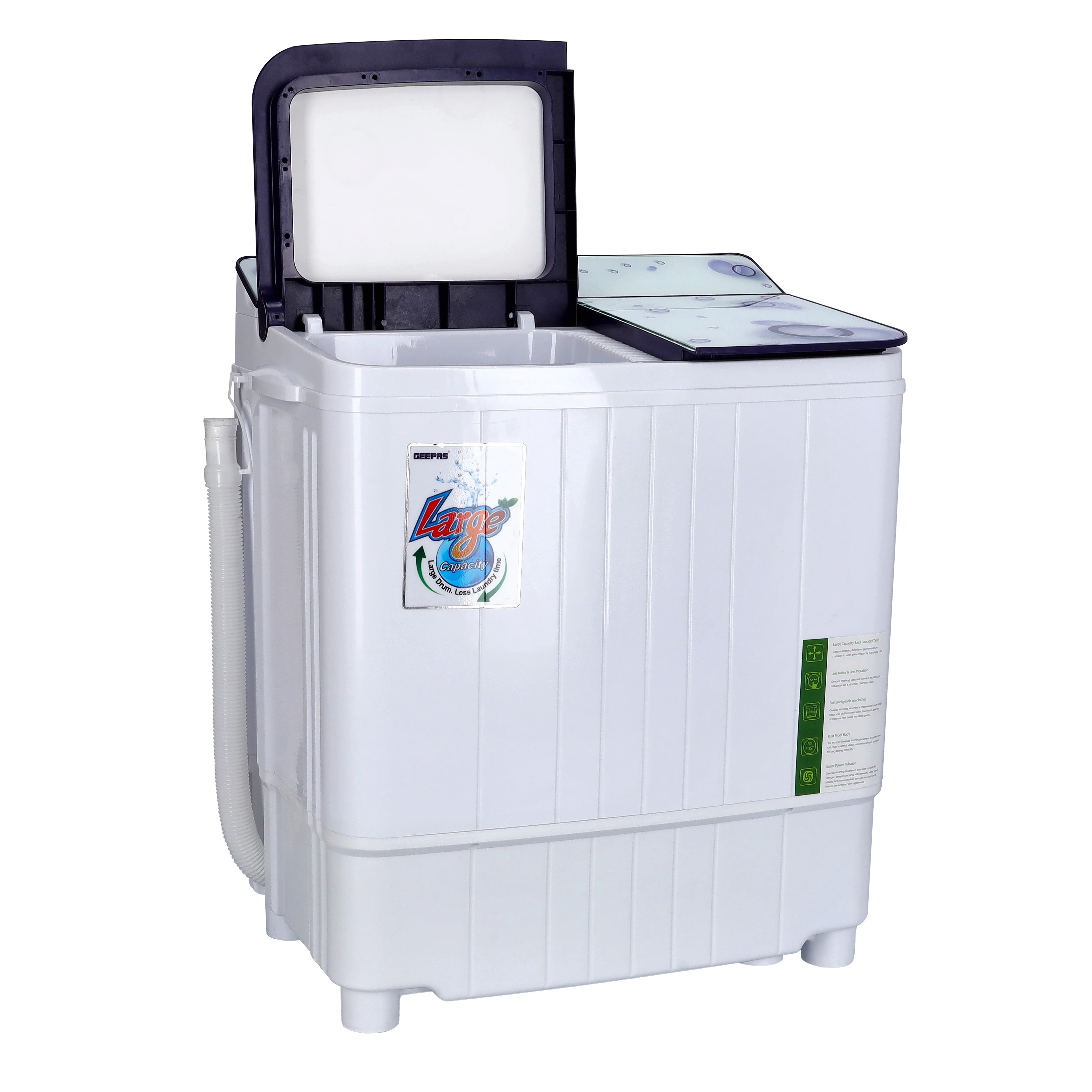 Geepas GSWM6473-3.5K Semi Automatic Mini Washing Machine | 3.5kg Wash / 1kg Spin Capacity |  360W Motor |  Tempered Glass Cover | Dual Water Inlet & Modern Design - Image 3