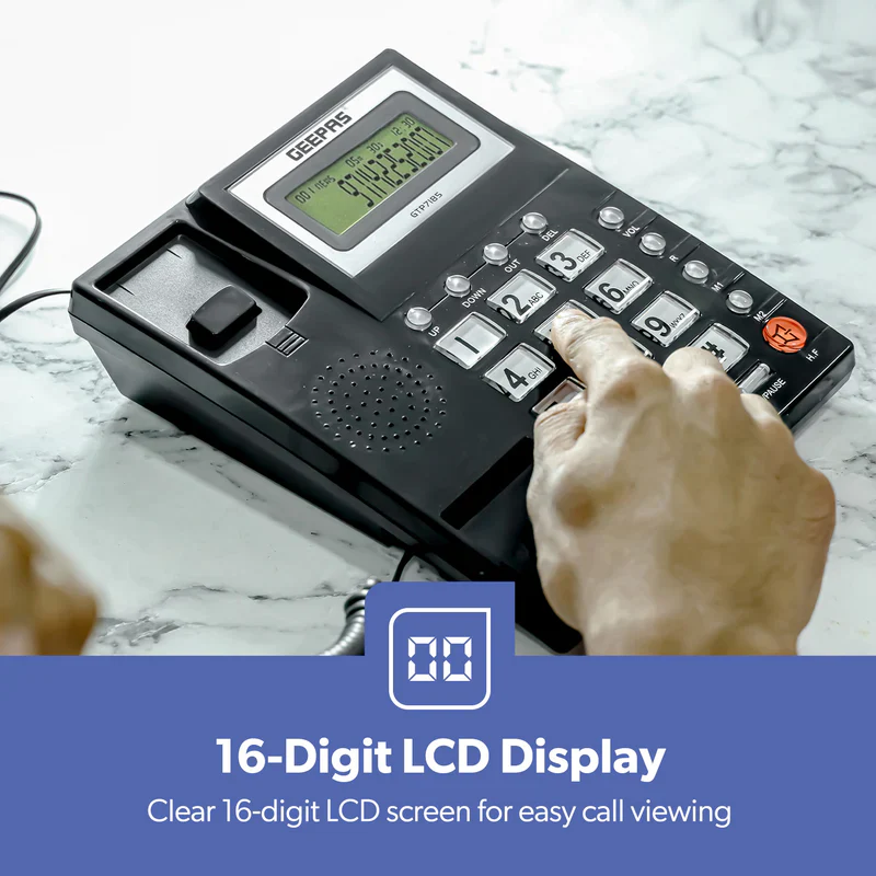Geepas GTP7185 Executive Telephone with Caller ID | FSK/DTMF Dual System | 16-Digit LCD Display | 50 Incoming & 15 Outgoing Calls | 16 Ringtones | Hands-Free| - Image 4