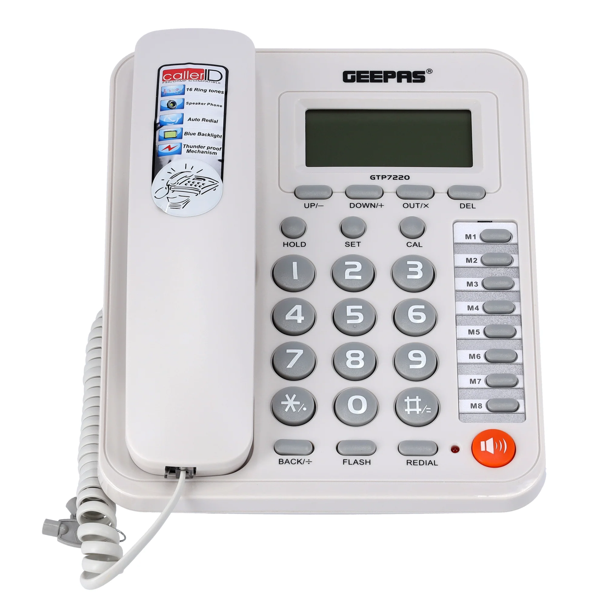 Geepas GTP7220 Executive Telephone with Caller ID | 16 Digit LCD Display | Blue Backlight| Hands-Free Function| 16 Ringtones| FSK/DTMF Desk Phone for Home & Office Use - Image 2