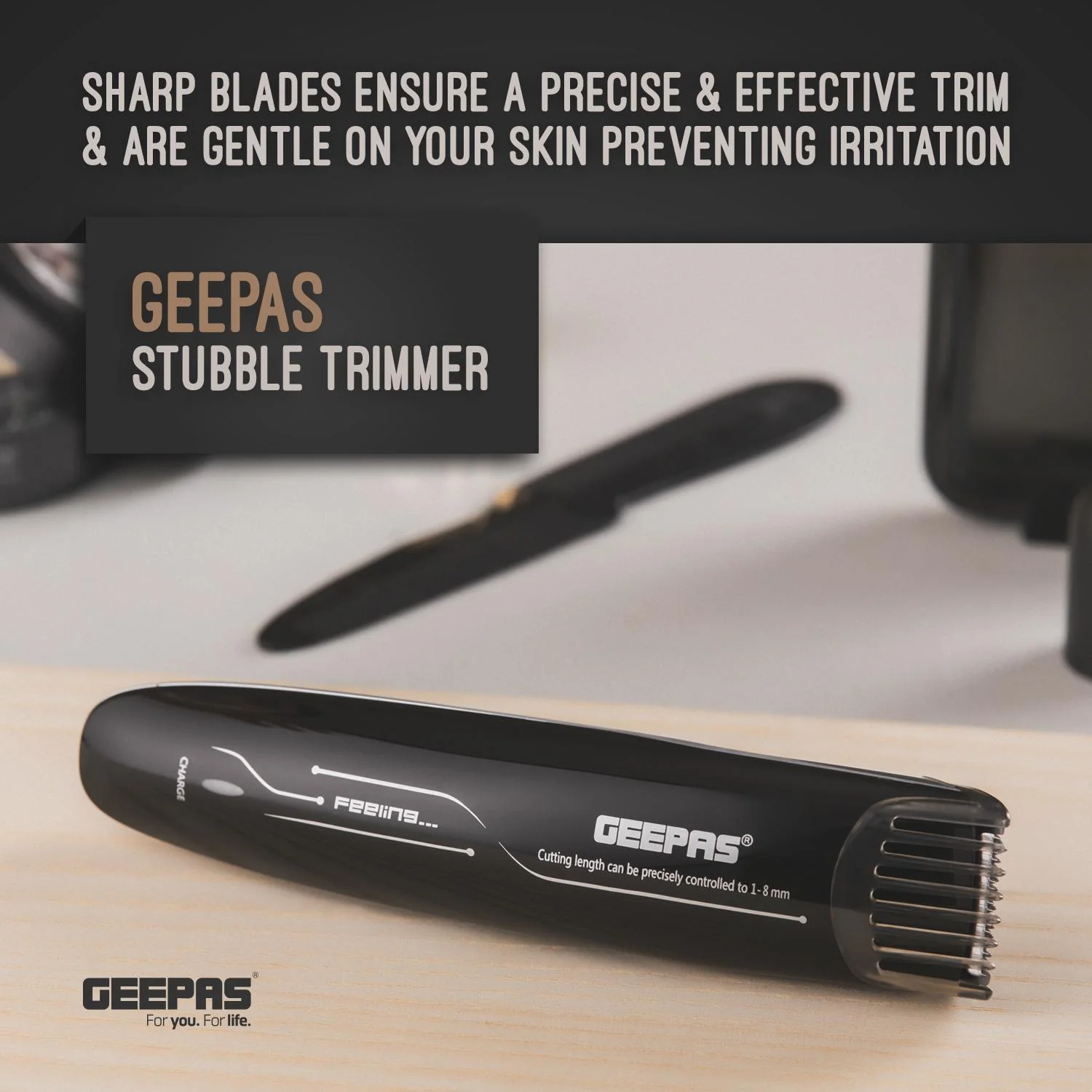 Geepas GTR56020UK Men’s Trimmer | Sharp Alloy Blade | 9-Level Adjustable Comb| Smooth Trimming| Scratch-Resistant PMMA Panel | 600mAh Battery| 45-Minute Runtime - Image 4