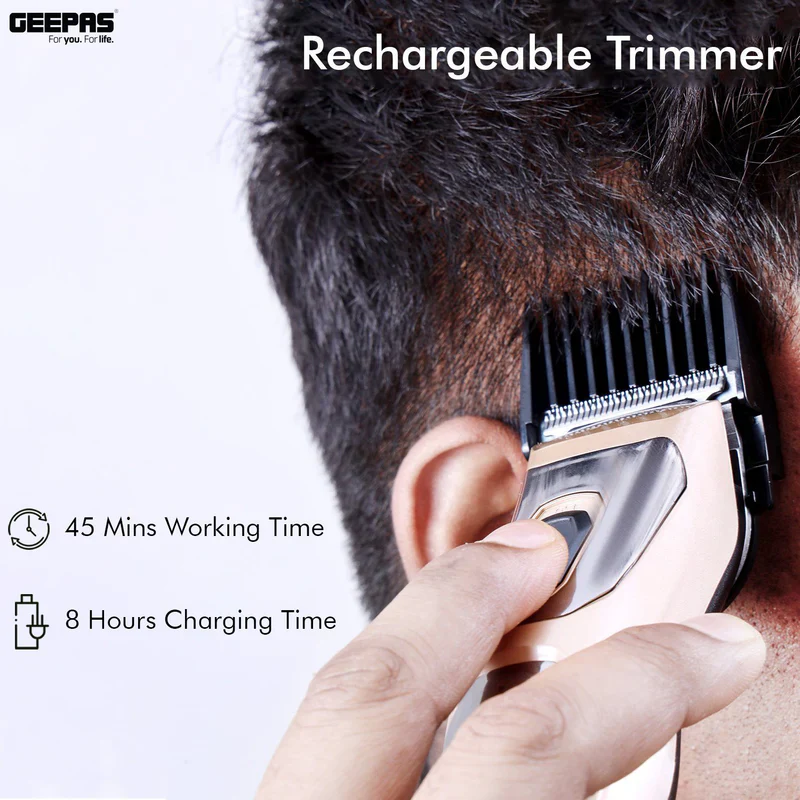 Geepas GTR56023 Electric Hair Clipper | Silver Pd Alloy Motor | Low Noise Operation| 8Hr Charging | 45Min Cordless Use | High Precision Cutting Head & Accessories - Image 3