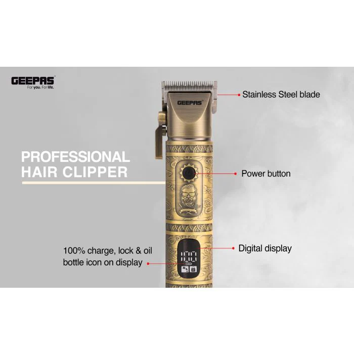 Geepas GTR56030 Professional Hair & Beard Clipper | LED Display | Precision Stainless Steel Blades | Adjustable Cutting Lengths| Rechargeable Battery |  2 Years Warranty - Image 4