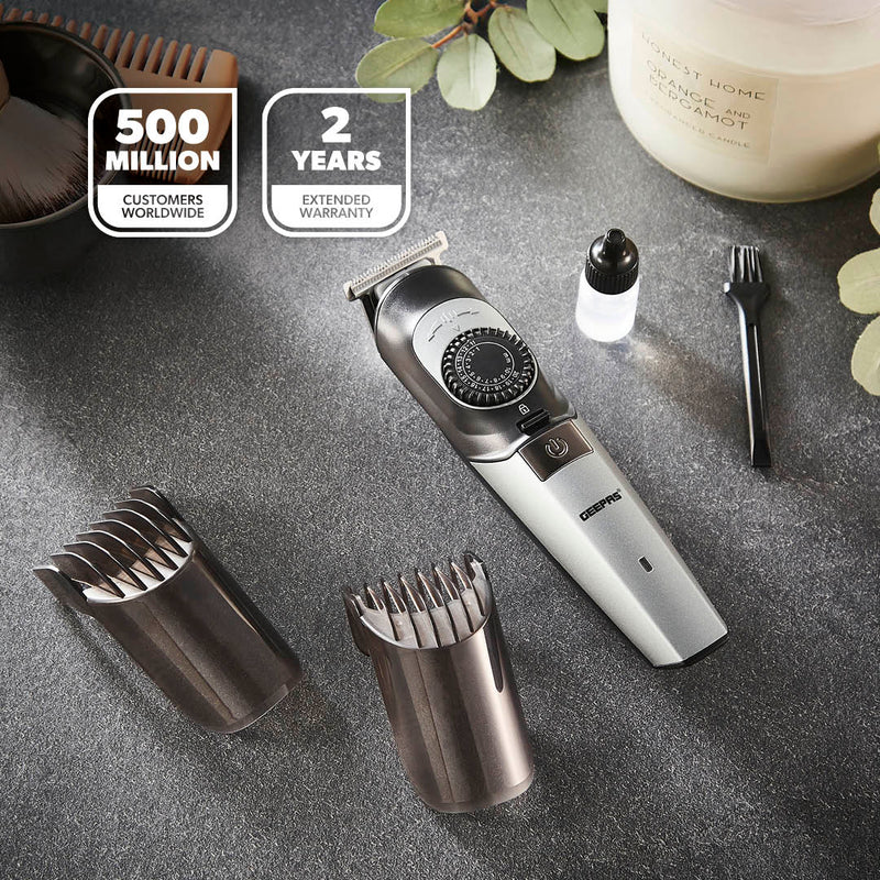 Geepas GTR56042 Rechargeable Hair Trimmer | 1500mAh Li-ion Battery| 20 Length Settings| T Stainless Steel Blade|2 Combs (1–10mm & 11–20mm)| USB Charging| 2 Years Warranty - Image 2