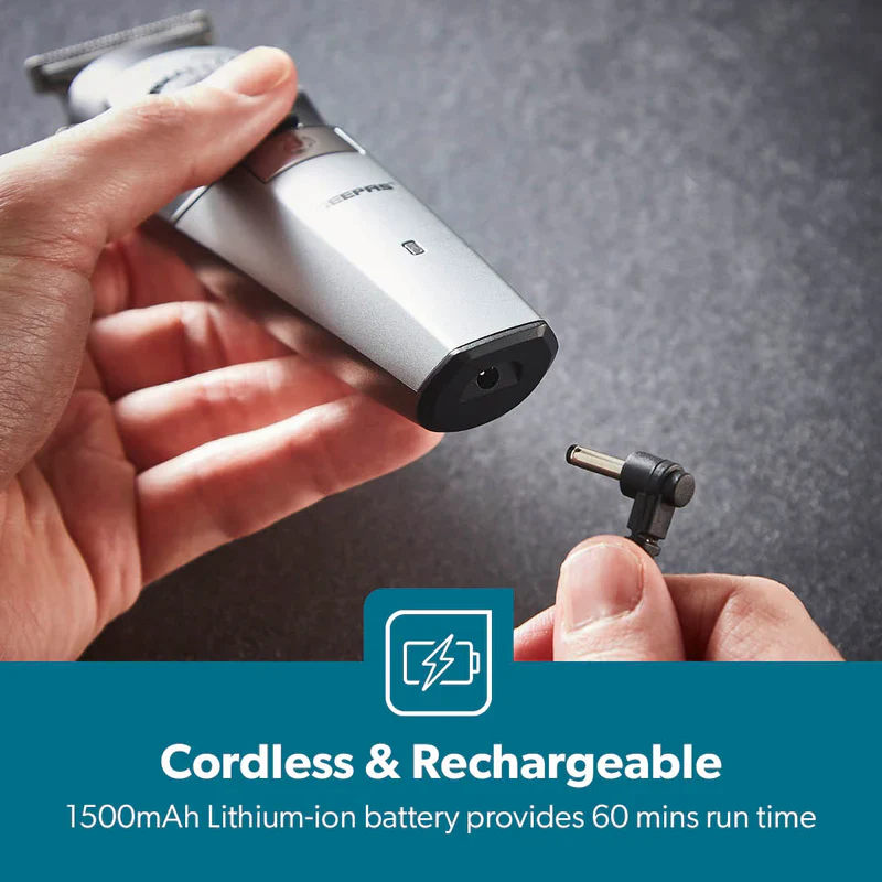 Geepas GTR56042 Rechargeable Hair Trimmer | 1500mAh Li-ion Battery| 20 Length Settings| T Stainless Steel Blade|2 Combs (1–10mm & 11–20mm)| USB Charging| 2 Years Warranty - Image 5