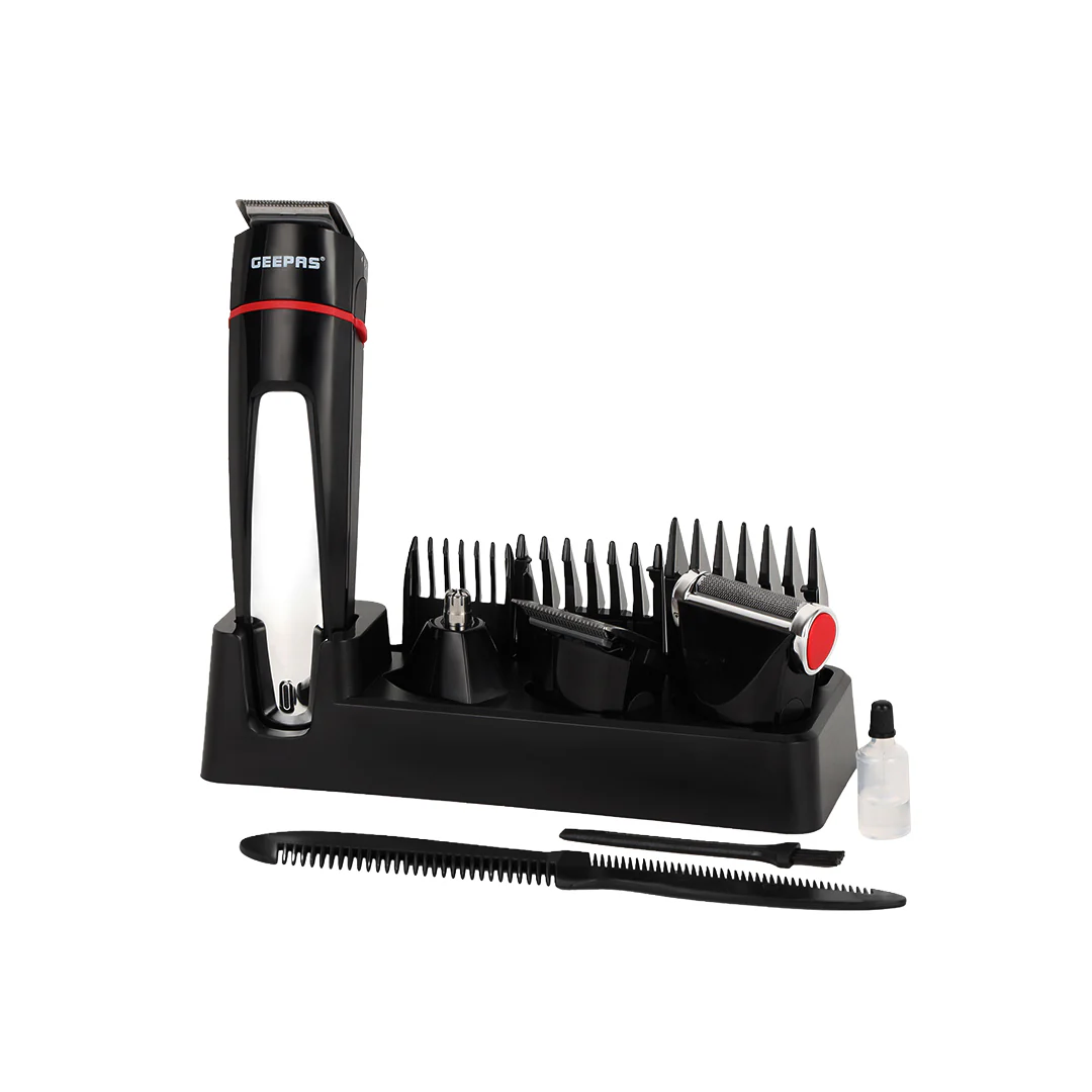 Geepas GTR8128 7-in-1 Grooming Kit with Precision Trimmer | USB & Type-C Charging | 600mAh Li-ion Battery | Multi-Function Beard Hair Trimmer for Men Grooming Use