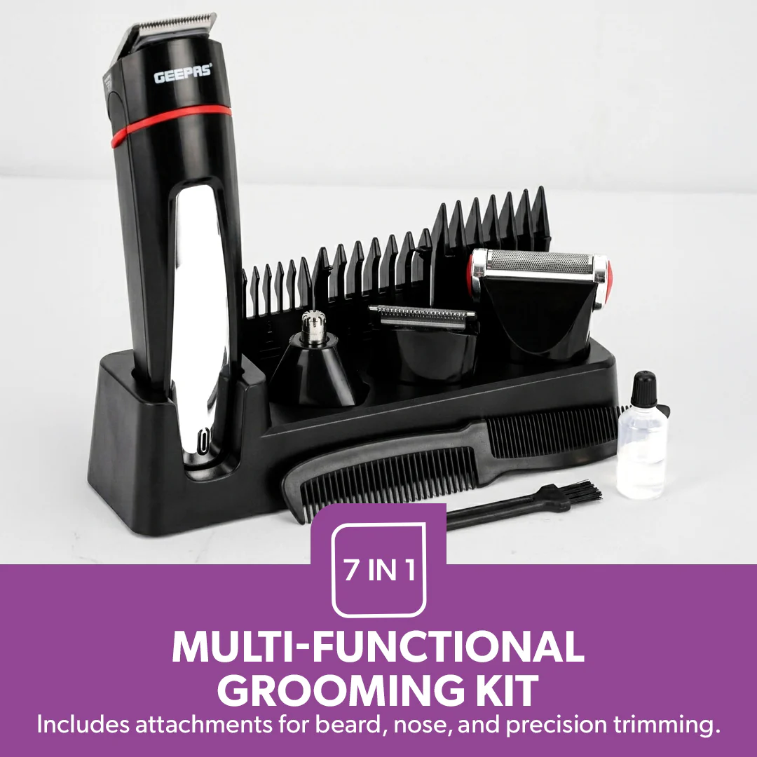 Geepas GTR8128 7-in-1 Grooming Kit with Precision Trimmer | USB & Type-C Charging | 600mAh Li-ion Battery | Multi-Function Beard Hair Trimmer for Men Grooming Use - Image 3