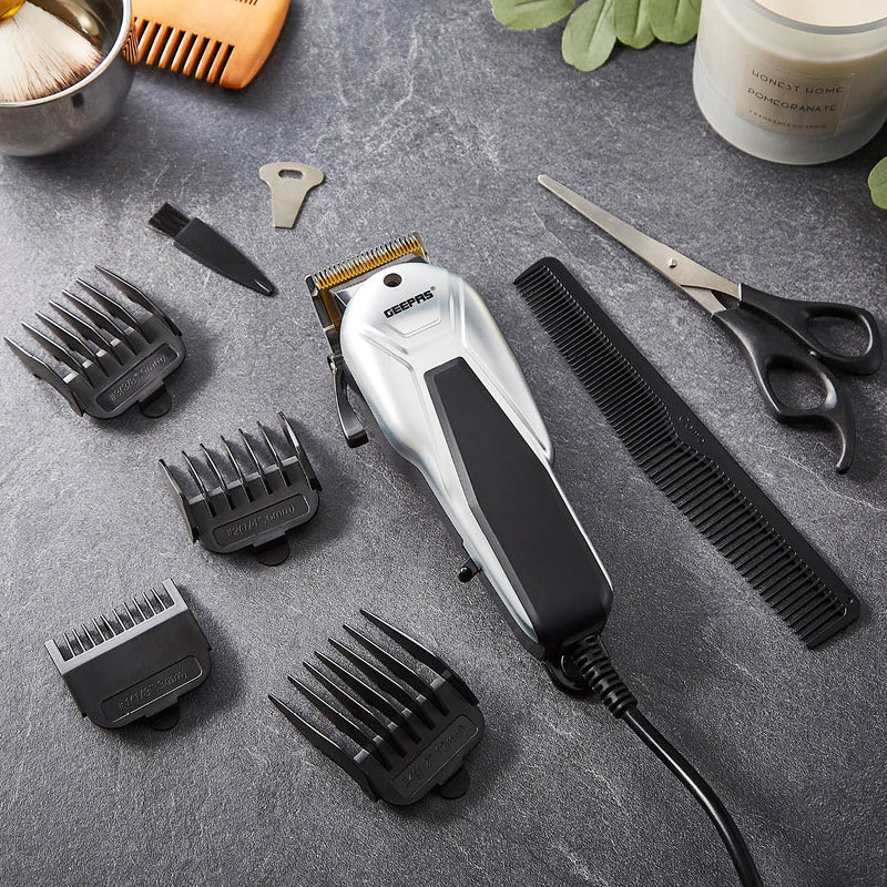 Geepas GTR8658N Professional Hair Clipper | Gold Titanium Carbon Steel Blade | Adjustable Control Lever | Magnetic Motor | 4 Detachable Combs | Barber Accessories - Image 3