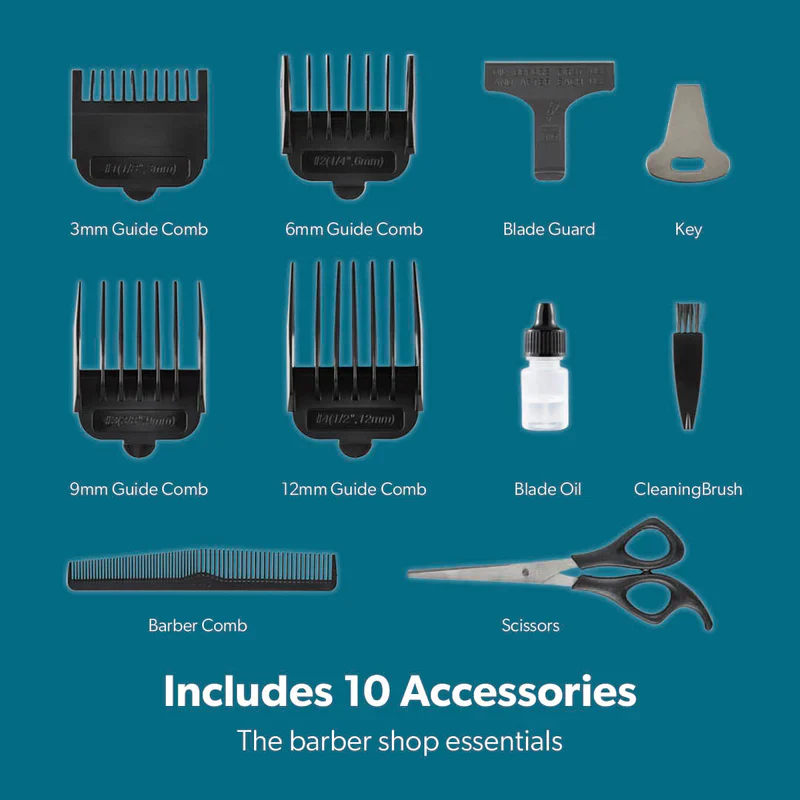 Geepas GTR8658N Professional Hair Clipper | Gold Titanium Carbon Steel Blade | Adjustable Control Lever | Magnetic Motor | 4 Detachable Combs | Barber Accessories - Image 9
