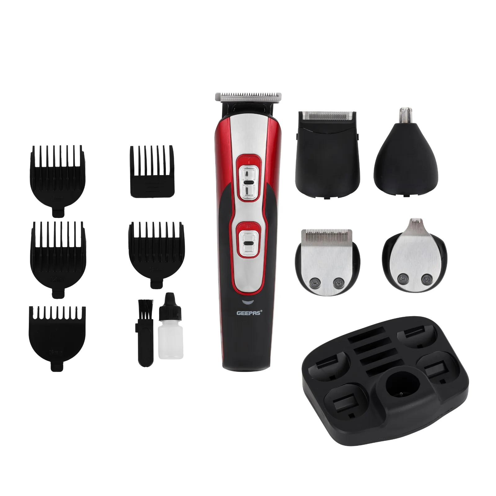 Geepas GTR8724 11-in-1 Rechargeable Grooming Kit | Stainless Steel Blades| 600mAh Lithium Battery| 3-Hour Continuous Runtime| Multiple Attachments| 2-Year Warranty