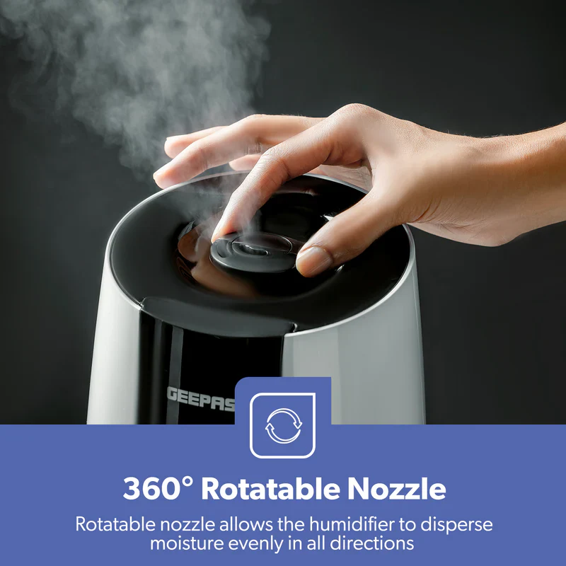 Geepas GUH63072UK Ultrasonic Humidifier | 2.6L Water Tank | Touch Control Panel | Cool Mist Operation | 2-Speed Output | 360° Rotatable Nozzle for Home & Office - Image 4