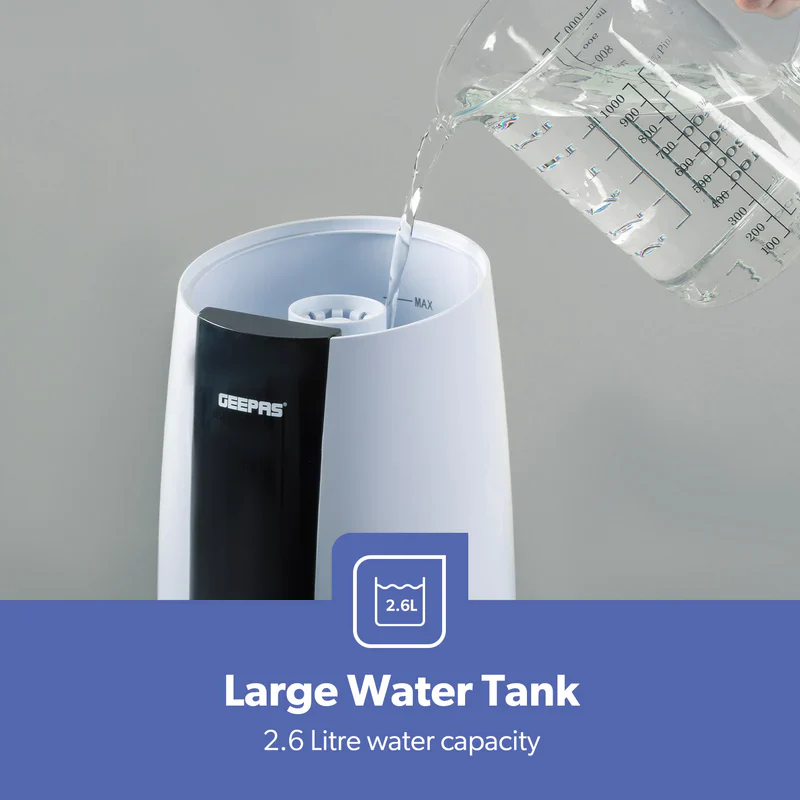Geepas GUH63072UK Ultrasonic Humidifier | 2.6L Water Tank | Touch Control Panel | Cool Mist Operation | 2-Speed Output | 360° Rotatable Nozzle for Home & Office - Image 6