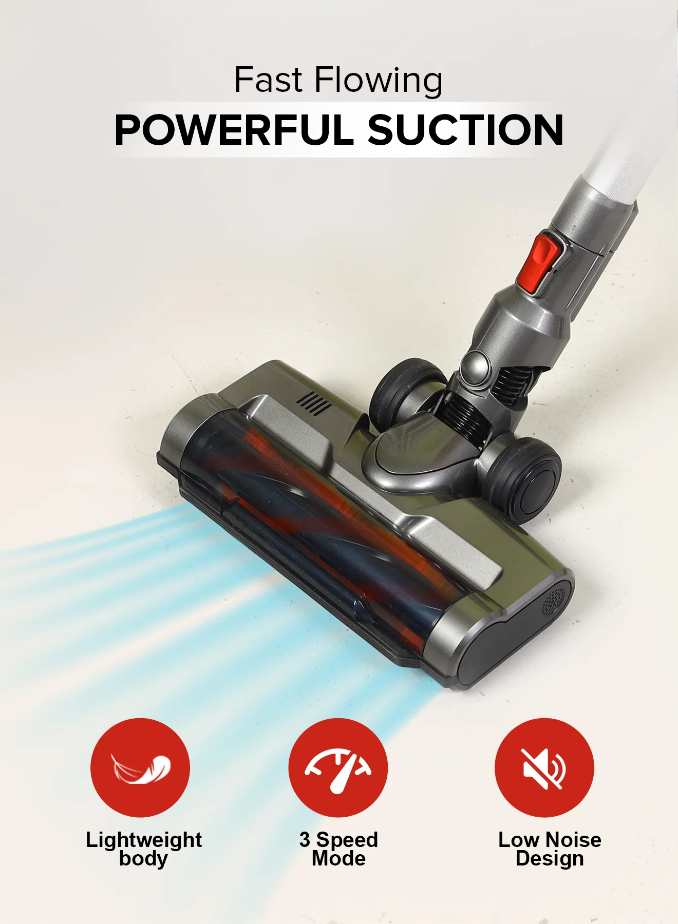 Geepas GVC19038 Rechargeable Cordless Vacuum Cleaner | 0.6L Capacity | 20KPA Suction| 3-Speed Mode| LED Touch Panel | HEPA Filter| Motorized Brush | 2 Years Warranty - Image 3