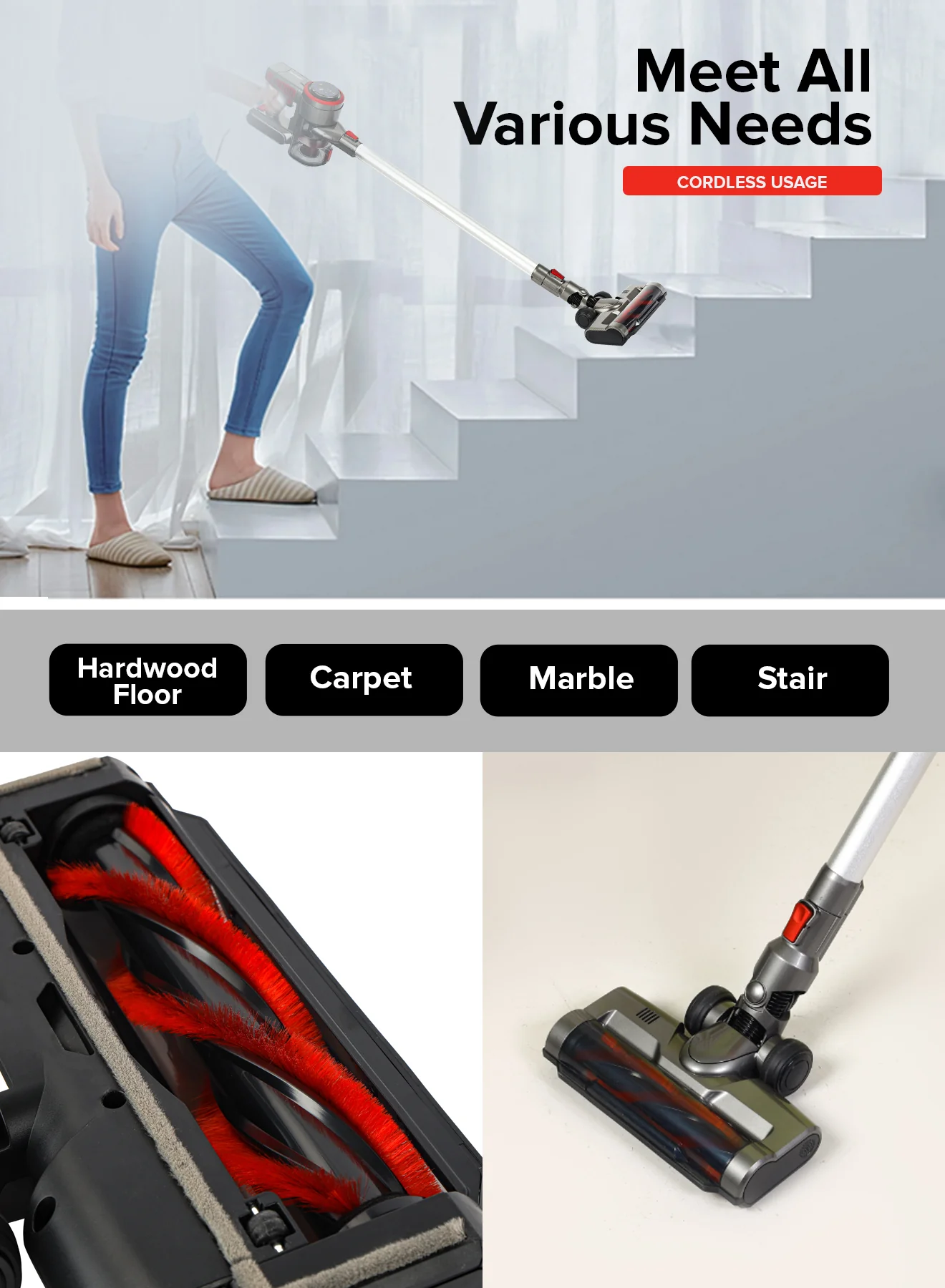 Geepas GVC19038 Rechargeable Cordless Vacuum Cleaner | 0.6L Capacity | 20KPA Suction| 3-Speed Mode| LED Touch Panel | HEPA Filter| Motorized Brush | 2 Years Warranty - Image 6