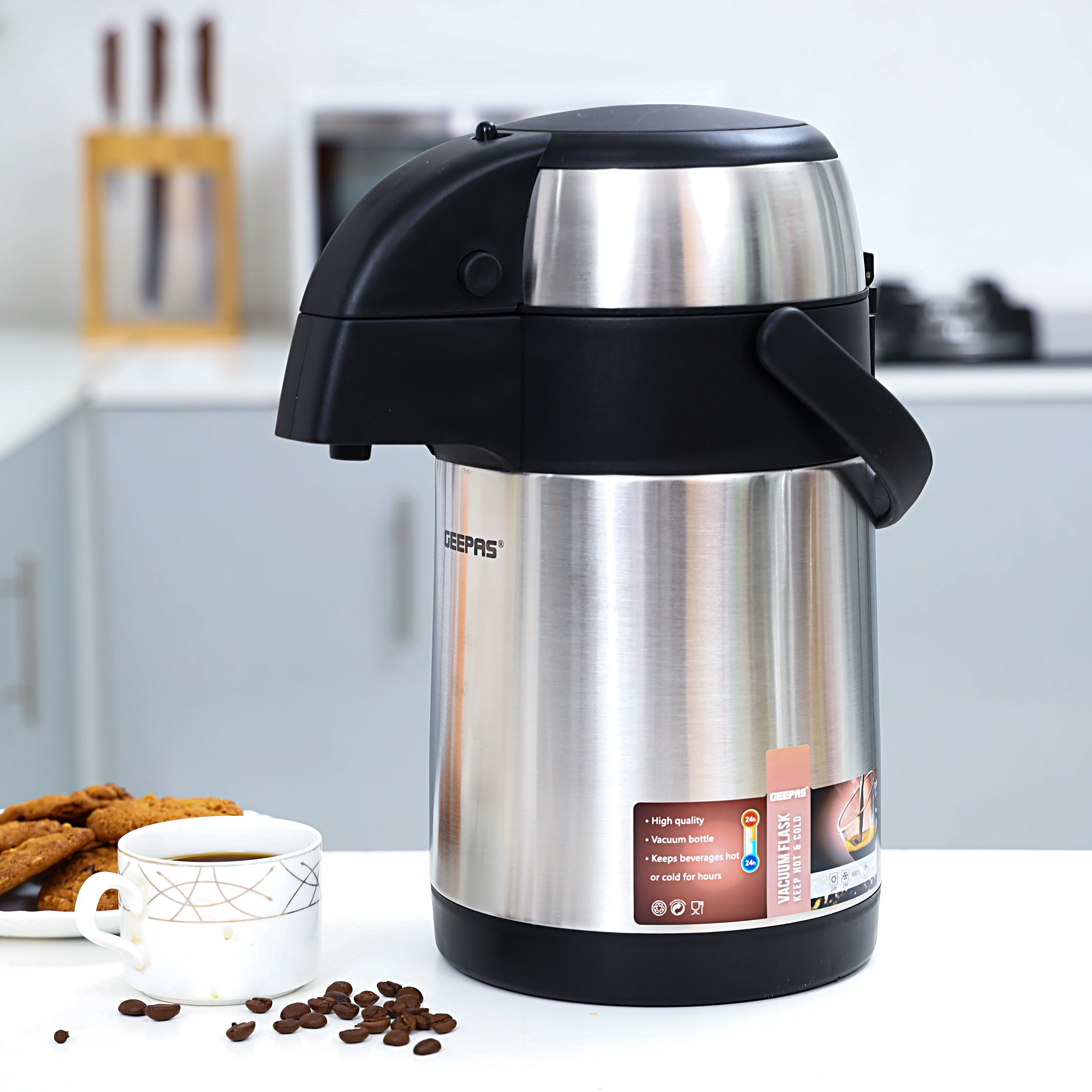 Geepas GVF5262  Vacuum Flask | 2.5 L Capacity| Stainless Steel Double Wall Insulated Hot & Cold Thermos | Leak-Proof Design | Ideal for Travel, Office & Outdoor Use - Image 2