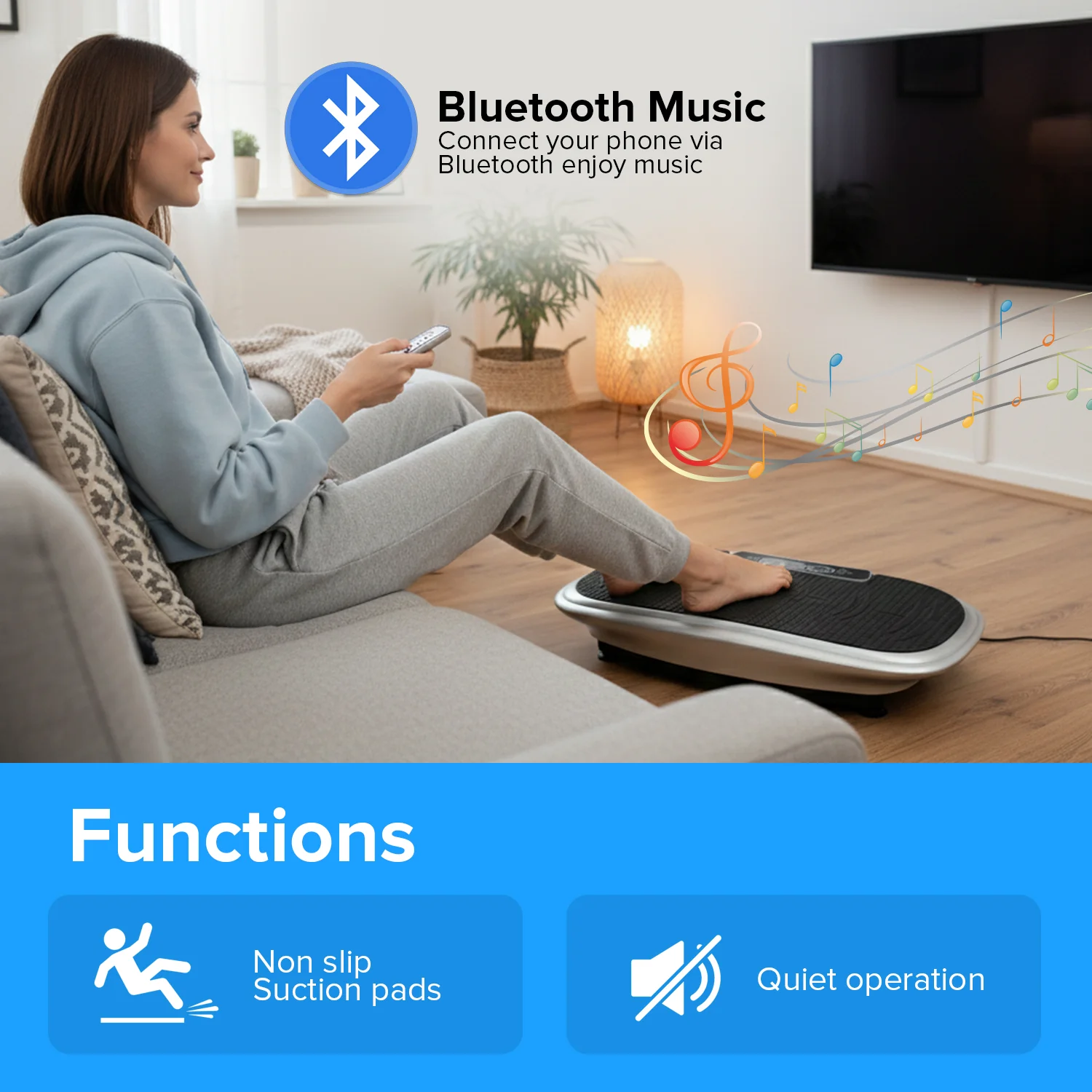 Geepas GVP86107 Vibration Plate Massager | Touchscreen Display | Bluetooth Music| Remote Control and 200W Powerful Motor for Full Body Home Fitness Training System - Image 6