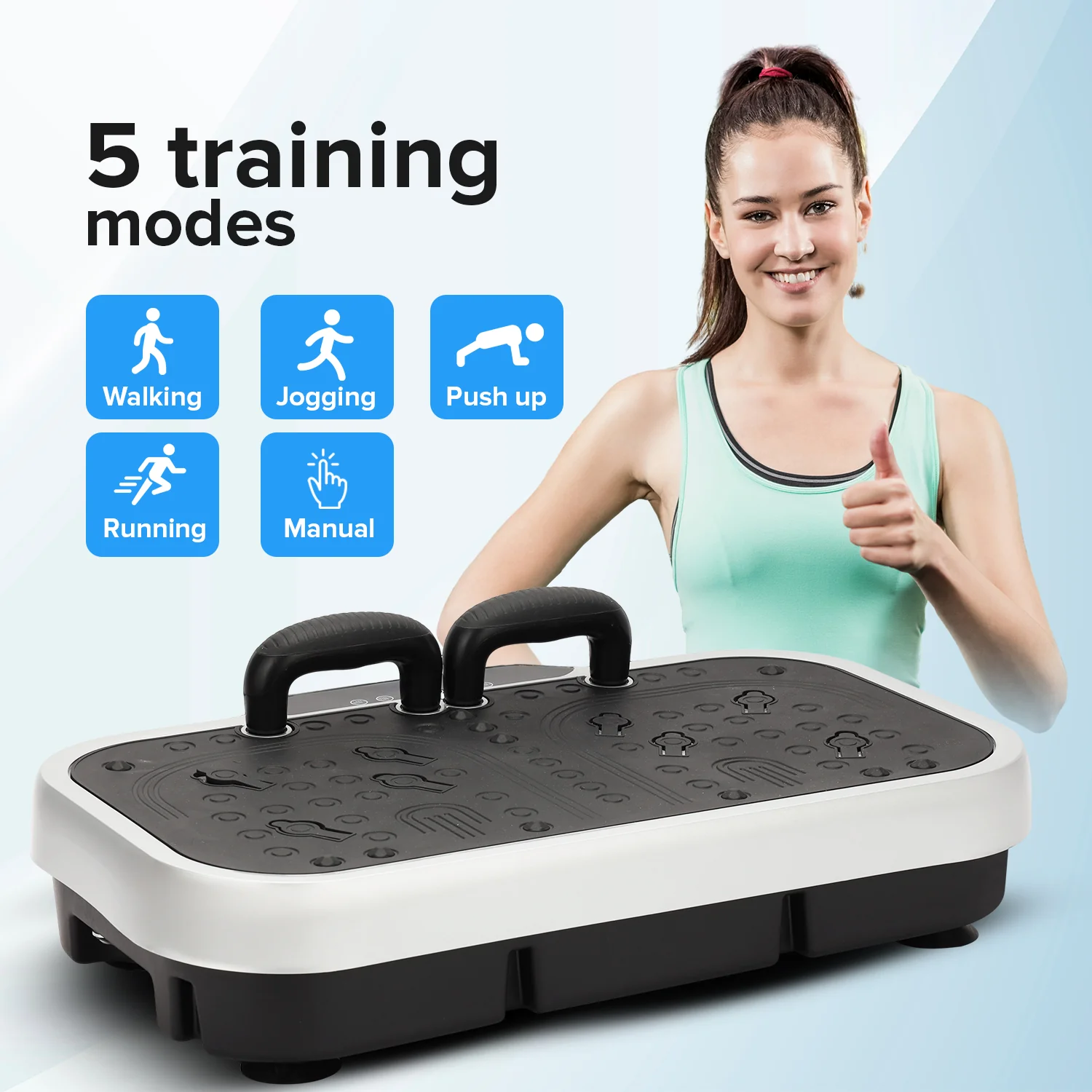 Geepas GVP86108 Vibration Plate Massager for Full Body Fitness Training | 5 Modes| Bluetooth Music | Touchscreen Display| Remote Control & Pull Ropes | For Home Workout - Image 3