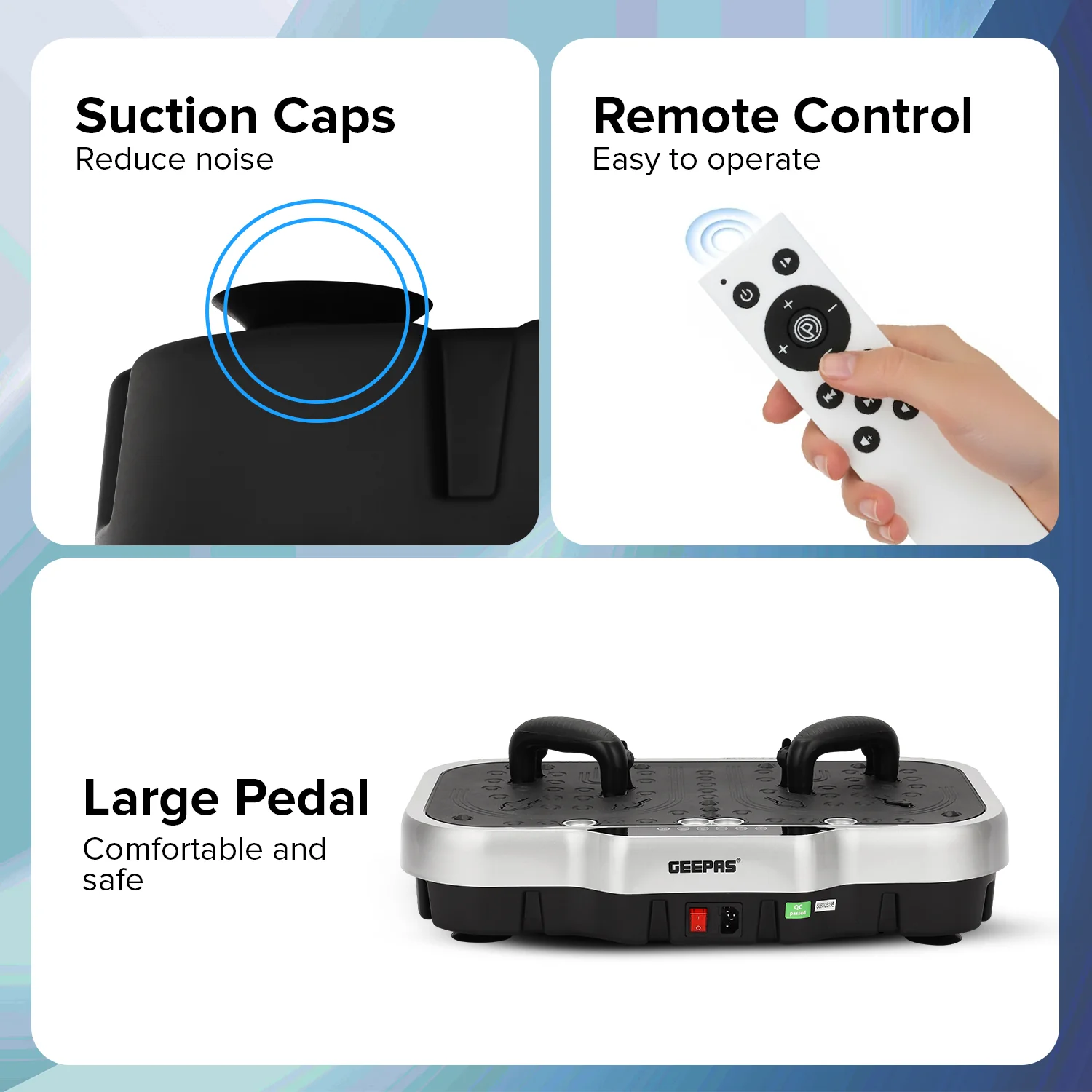 Geepas GVP86108 Vibration Plate Massager for Full Body Fitness Training | 5 Modes| Bluetooth Music | Touchscreen Display| Remote Control & Pull Ropes | For Home Workout - Image 5