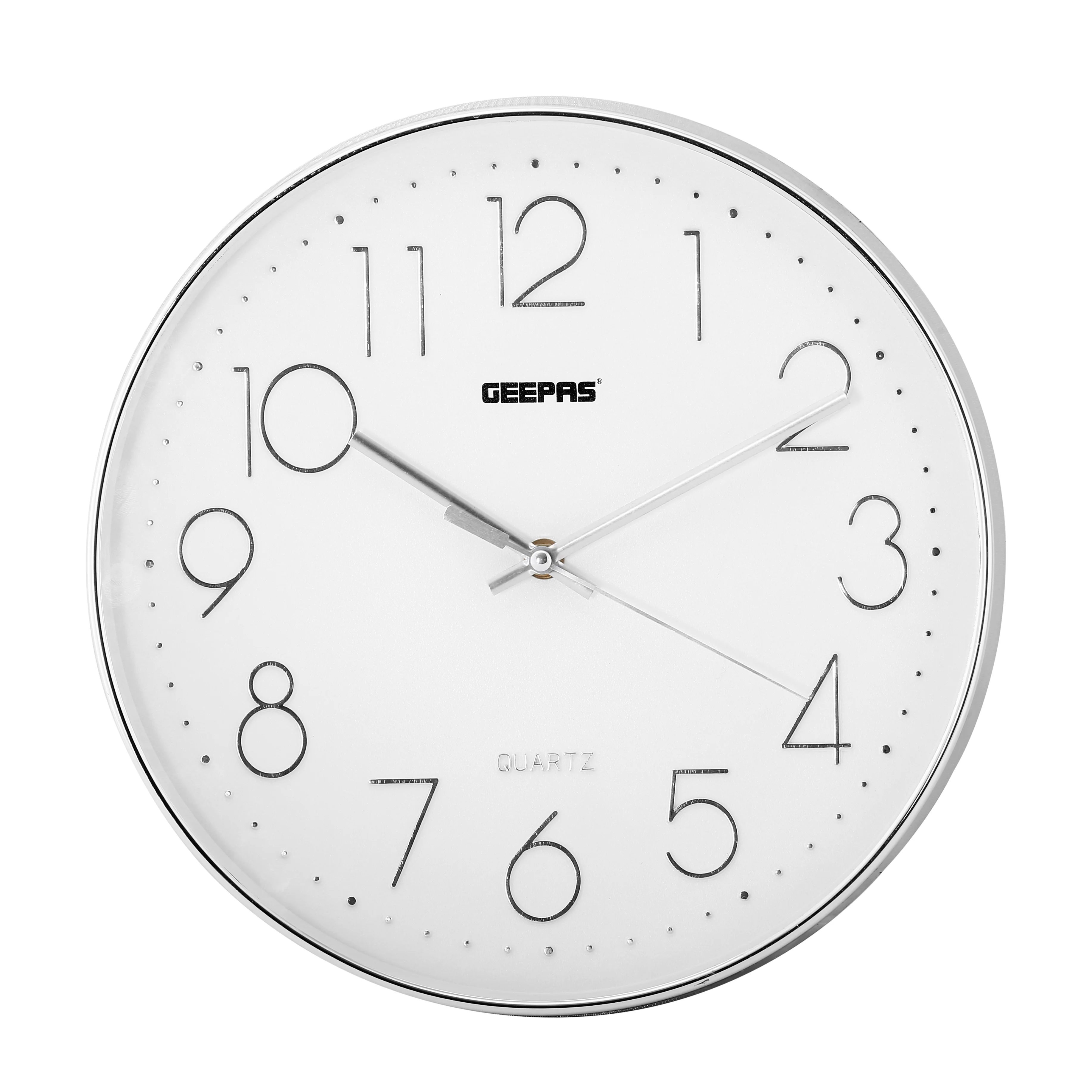 Geepas GWC26011 Wall Clock | Elegant 3D Silver Dial| Glass Cover| Electronic Plating Finish| Durable & Stylish Design| 2-Year Warranty |Perfect for Home or Office Décor