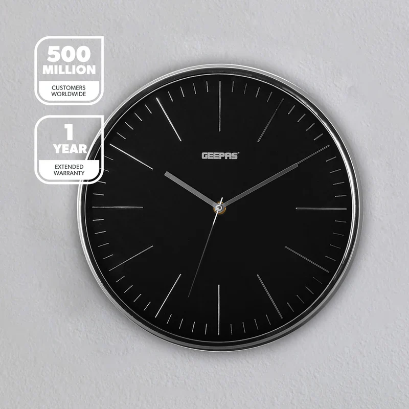 Geepas GWC26012 Wall Clock | Modern Design with 3D Silver Dial | Glass Cover| Electronic Plating Effect| Stylish & Durable Wall Clock for Home or Office| 2-Year Warranty - Image 2