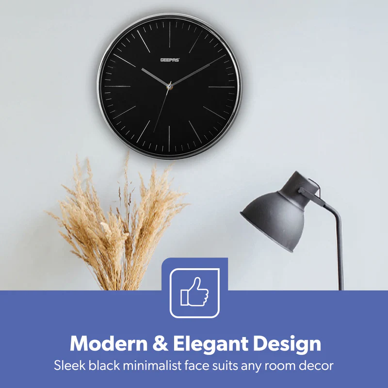 Geepas GWC26012 Wall Clock | Modern Design with 3D Silver Dial | Glass Cover| Electronic Plating Effect| Stylish & Durable Wall Clock for Home or Office| 2-Year Warranty - Image 3