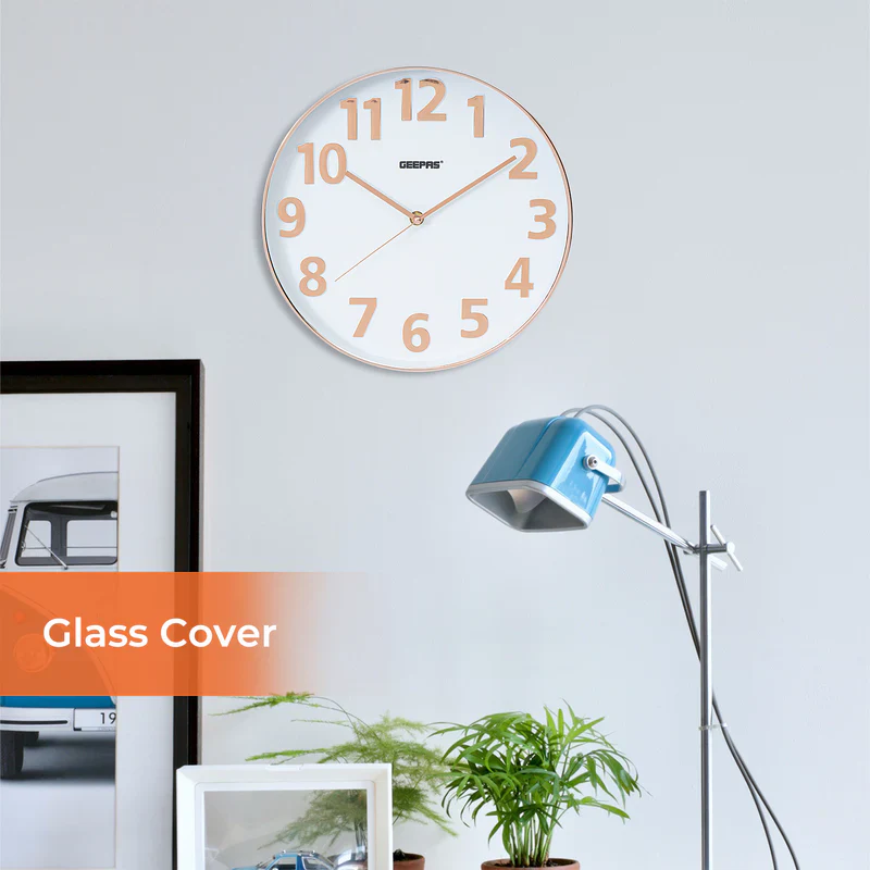 Geepas GWC26013 Wall Clock | Stylish 3D Rose Gold Dial with Glass Cover| Electronic Plating Effect| Precise Timekeeping | 2-Year Warranty | Ideal for Home & Office - Image 3
