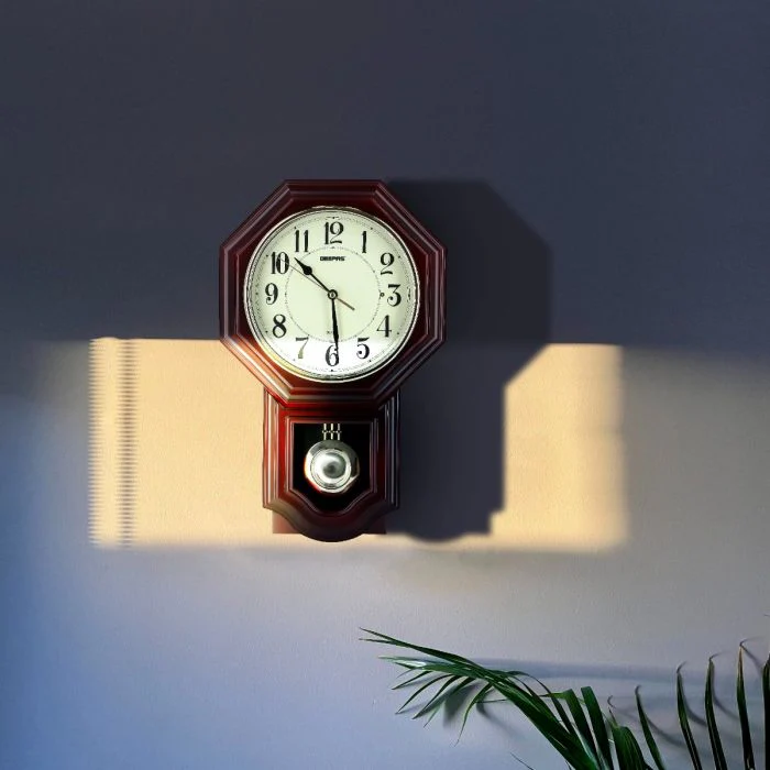 Geepas GWC4810 Pendulum Wall Clock | Painting Red Wooden Finish | Chrome Gold Ring | 12 Melodies| Taiwan Movement| Light Sensor| Elegant Vintage Design| 2-Year Warranty - Image 2