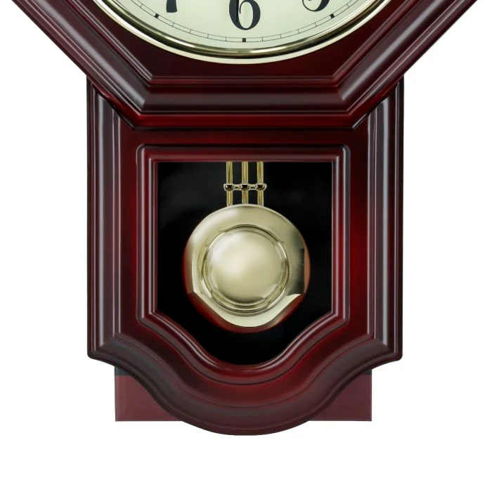 Geepas GWC4810 Pendulum Wall Clock | Painting Red Wooden Finish | Chrome Gold Ring | 12 Melodies| Taiwan Movement| Light Sensor| Elegant Vintage Design| 2-Year Warranty - Image 4