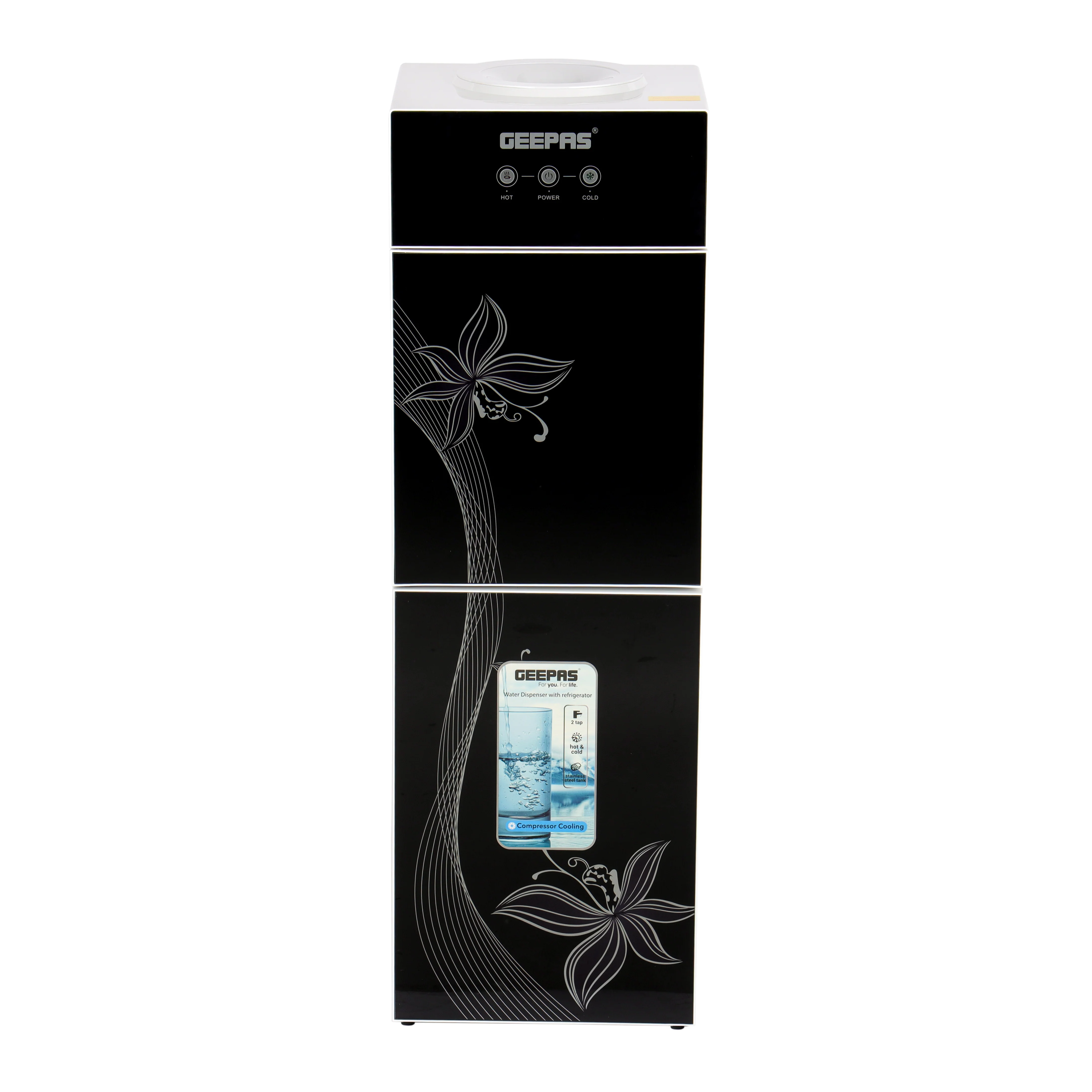 Geepas GWD17023 Water Dispenser with Refrigerator | Hot & Cold Water| Stainless Steel Tank |Fast Cooling |Child Safety Lock & Powerful Compressor Cooling| 2 Year Warranty