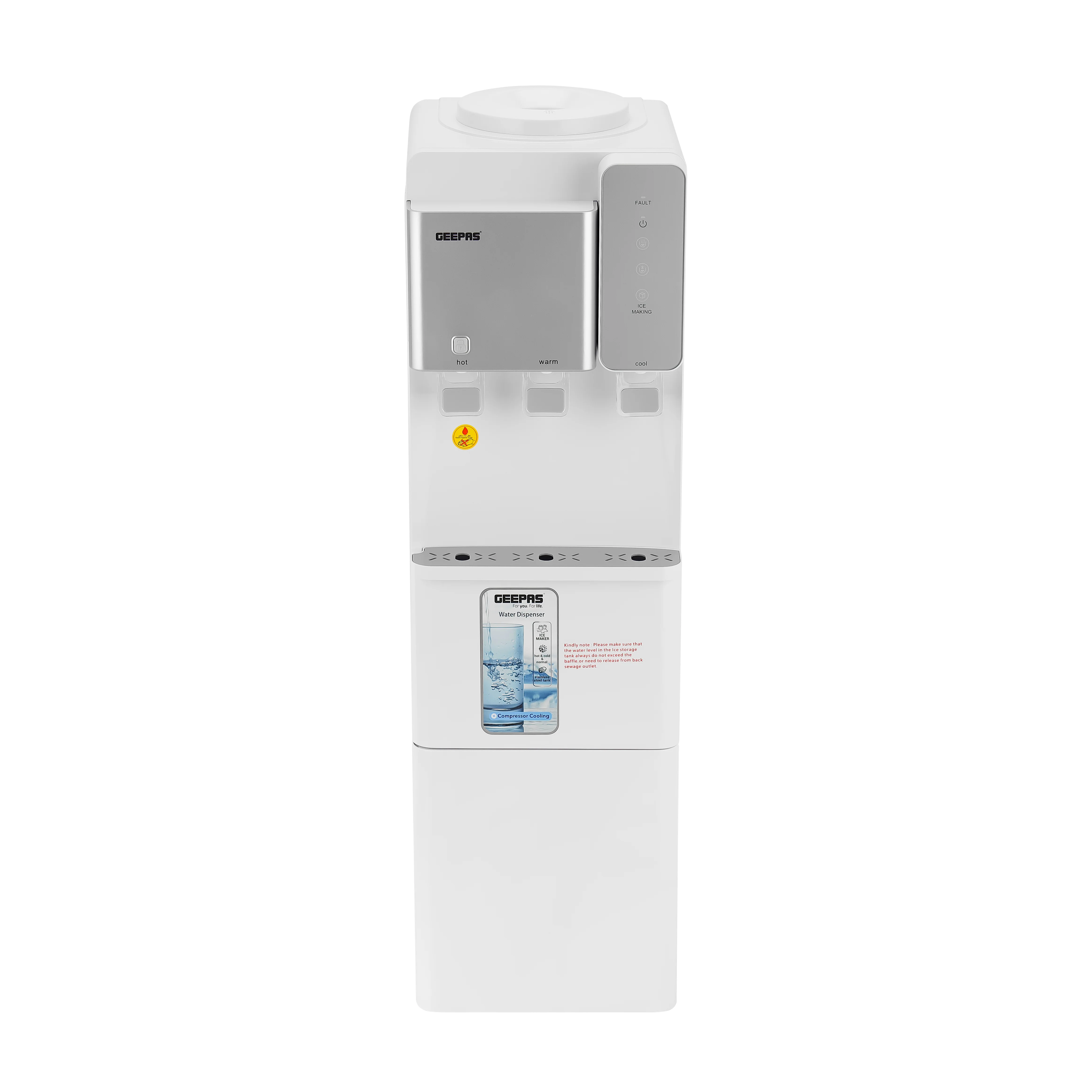 Geepas GWD17027 Water Dispenser with Built-In Ice Maker | Hot, Normal & Cold Water | Touch Control Panel | Fast Cooling | Energy Saving Design for Home & Office Use