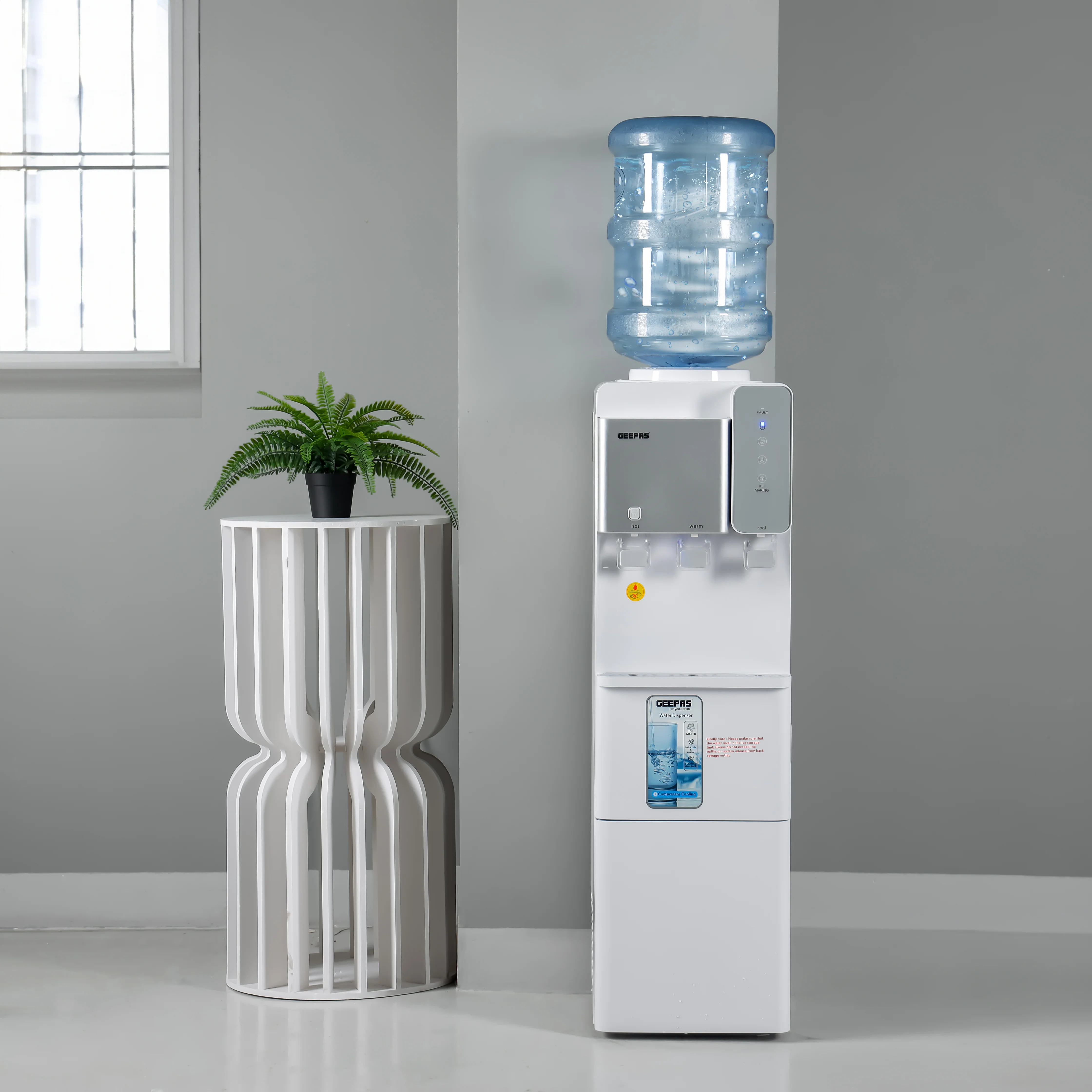 Geepas GWD17027 Water Dispenser with Built-In Ice Maker | Hot, Normal & Cold Water | Touch Control Panel | Fast Cooling | Energy Saving Design for Home & Office Use - Image 2