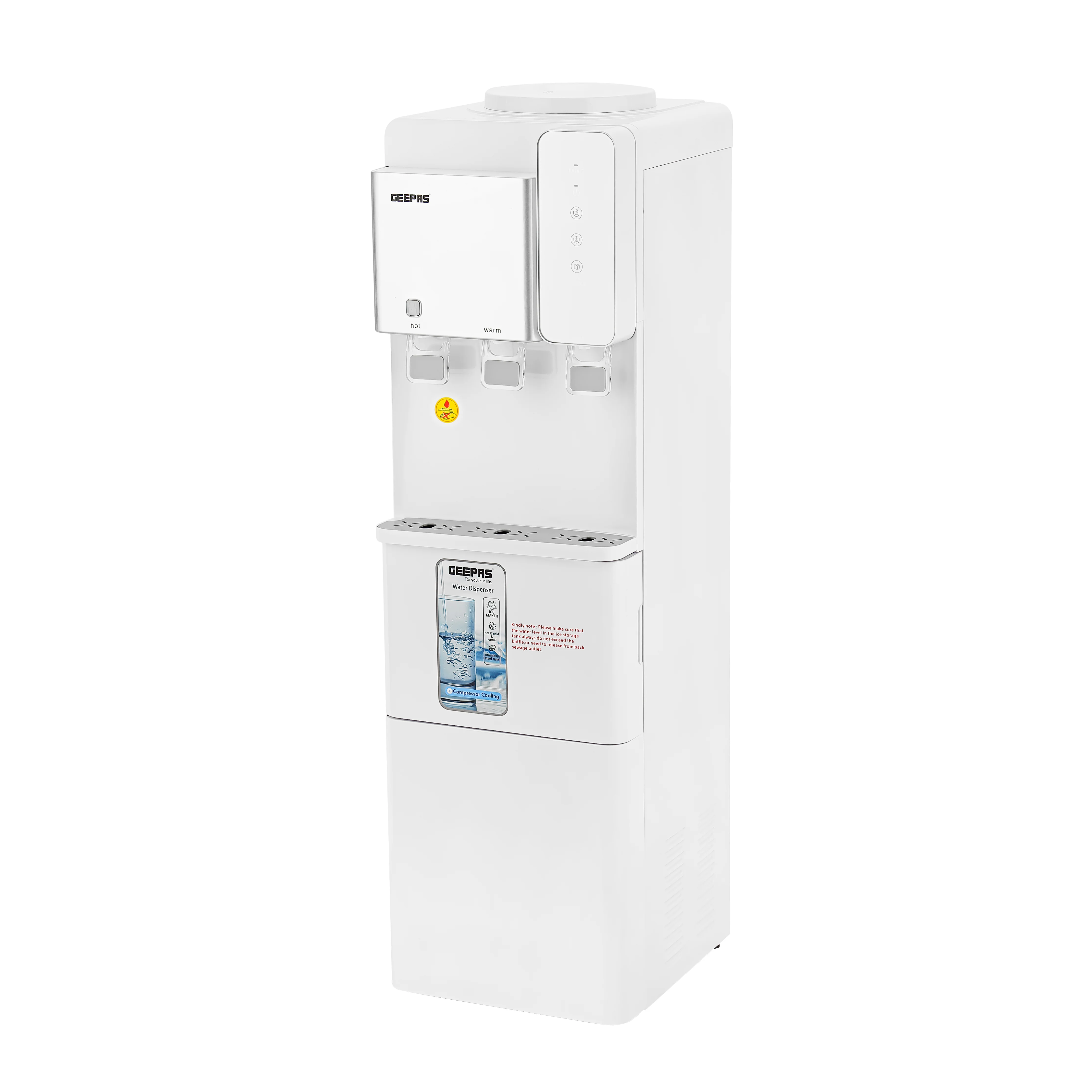 Geepas GWD17027 Water Dispenser with Built-In Ice Maker | Hot, Normal & Cold Water | Touch Control Panel | Fast Cooling | Energy Saving Design for Home & Office Use - Image 3