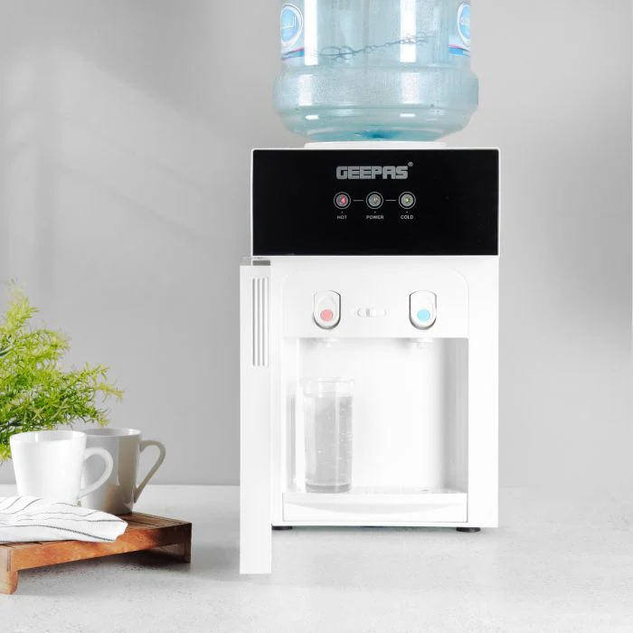 Geepas GWD17033 Hot & Cold Desk Top Water Dispenser | Stainless Steel Water Tank| Tempered Glass Door| Child Safety Lock | Fast Cooling Performance & Powerful Compressor - Image 2