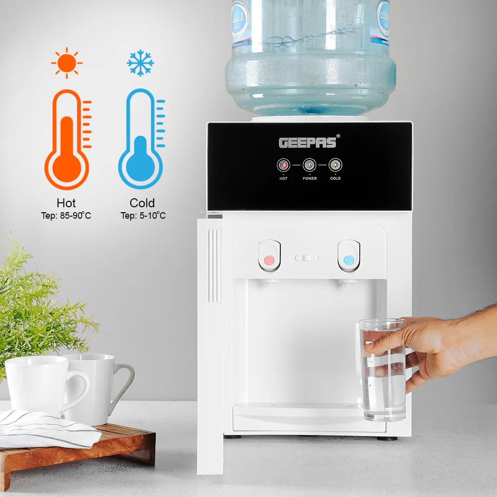 Geepas GWD17033 Hot & Cold Desk Top Water Dispenser | Stainless Steel Water Tank| Tempered Glass Door| Child Safety Lock | Fast Cooling Performance & Powerful Compressor - Image 5