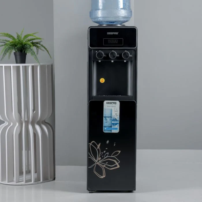 Geepas GWD17038 Hot & Cold Water Dispenser with Cabinet | Stainless Steel Tank| Child Safety Lock| Adjustable Water Flow & Strong Glass Door | Low Noise Compressor - Image 2