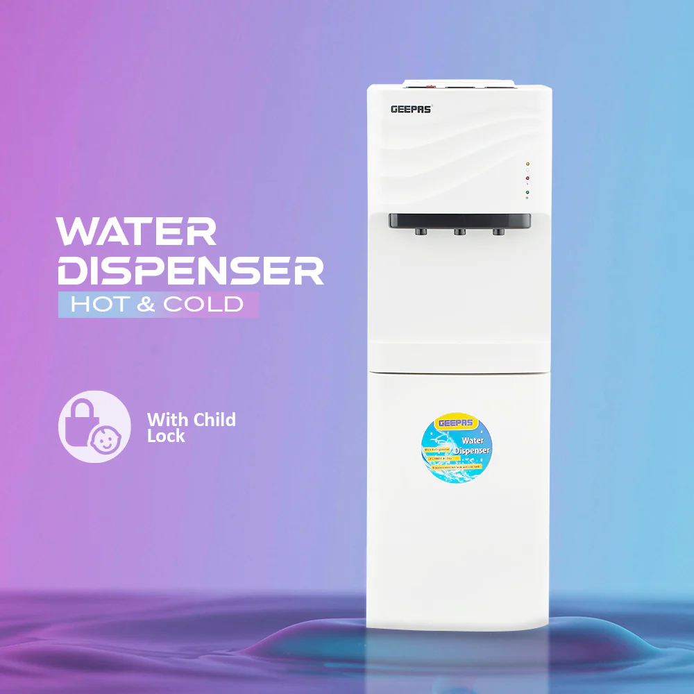 Geepas GWD8355 Water Dispenser with Refrigerator | Hot, Cold & Normal Water | Stainless Tank | Compressor Cooling | Child Safety Lock | 3 Tap Design | 2 Year Warranty - Image 3
