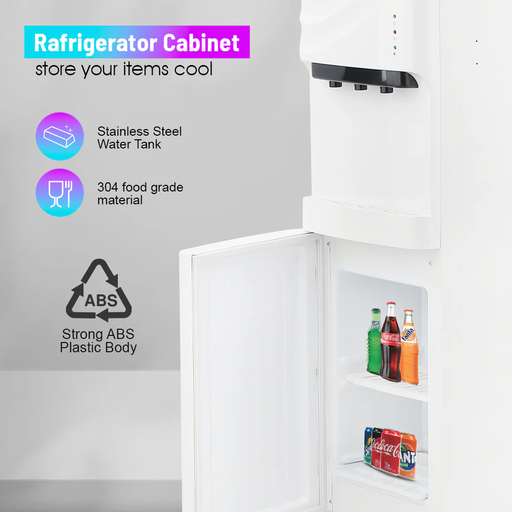 Geepas GWD8355 Water Dispenser with Refrigerator | Hot, Cold & Normal Water | Stainless Tank | Compressor Cooling | Child Safety Lock | 3 Tap Design | 2 Year Warranty - Image 4