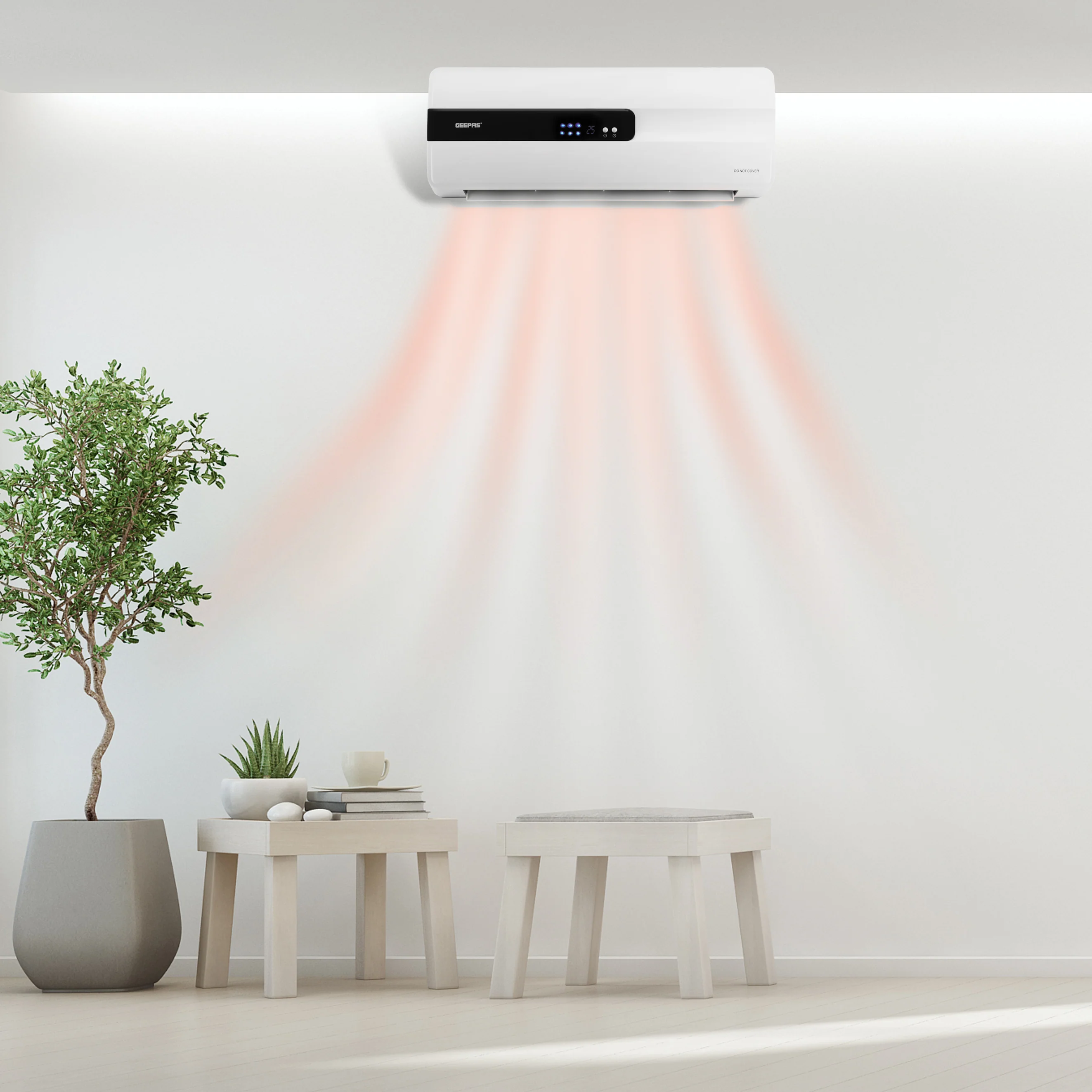 Geepas GWH28515 PTC Ceramic Wall Heater | LED Display | Adjustable Thermostat | 2 Heat Settings | Remote Control | Overheat Protection | 8 Hour Timer for Home & Office - Image 2