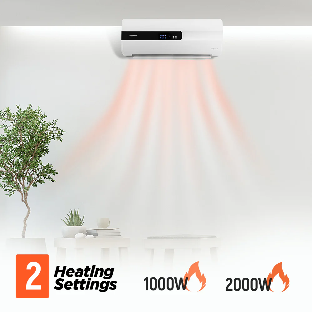 Geepas GWH28515 PTC Ceramic Wall Heater | LED Display | Adjustable Thermostat | 2 Heat Settings | Remote Control | Overheat Protection | 8 Hour Timer for Home & Office - Image 4