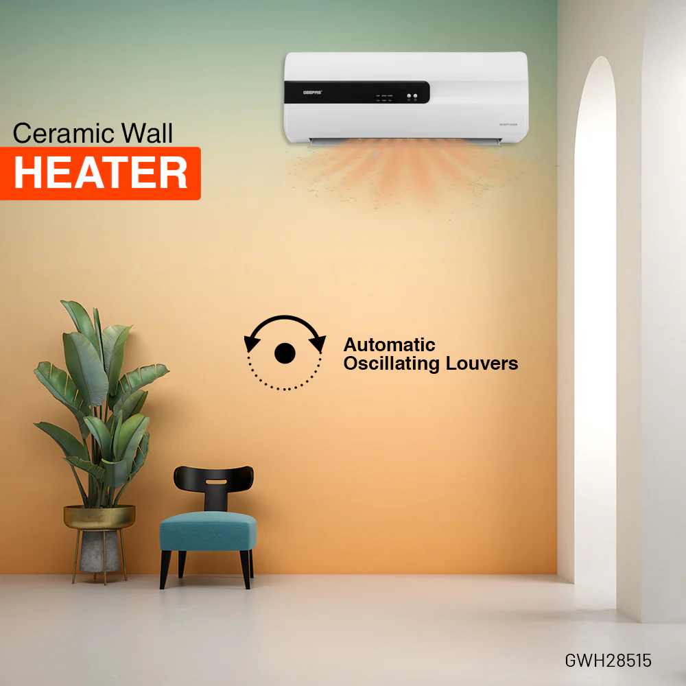 Geepas GWH28515 PTC Ceramic Wall Heater | LED Display | Adjustable Thermostat | 2 Heat Settings | Remote Control | Overheat Protection | 8 Hour Timer for Home & Office - Image 5