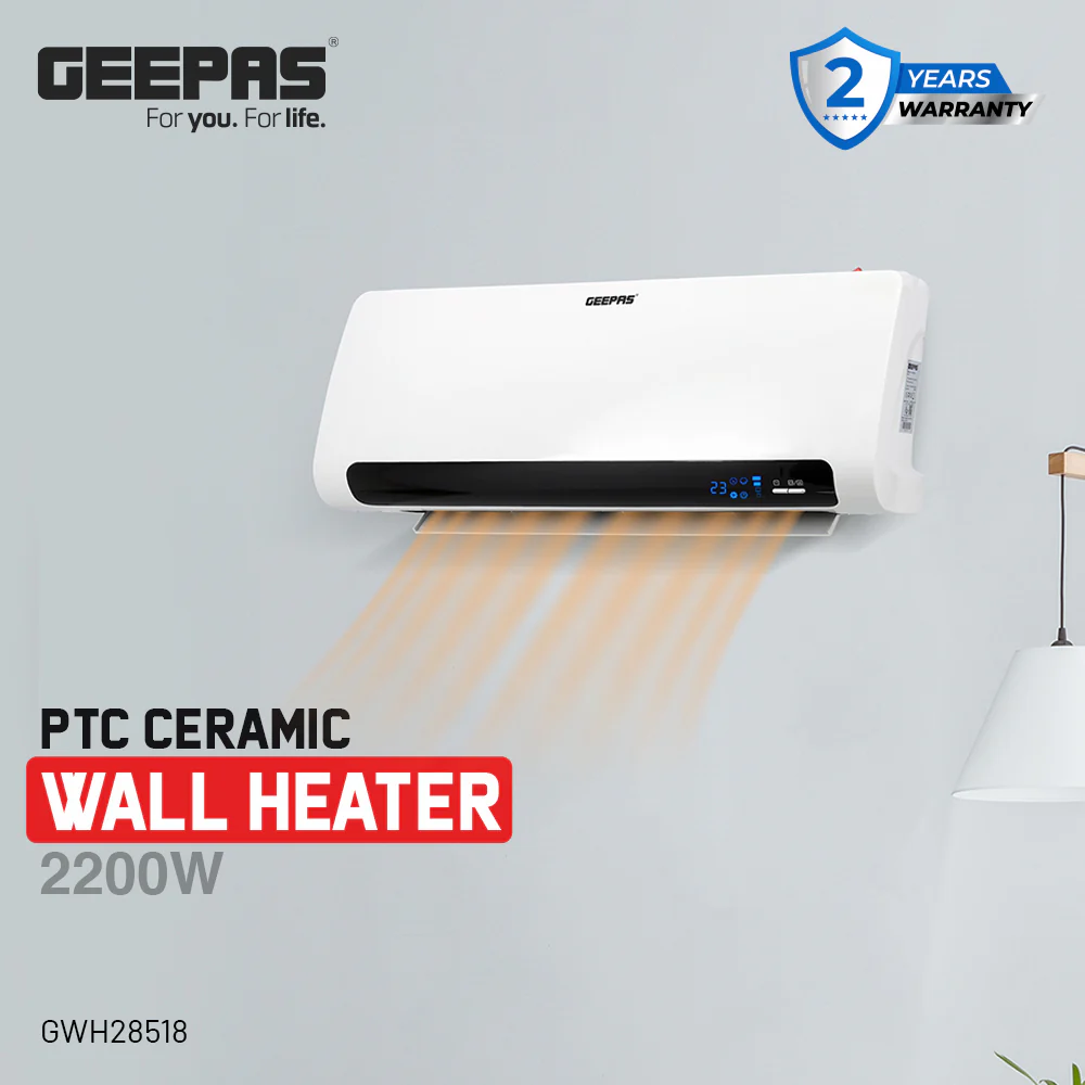 Geepas GWH28518 PTC Ceramic Wall Heater | LED Display | Electronic Temperature Control| 2200W Power | 2 Heat Settings | Remote Control | Timer & Overheat Protection - Image 2