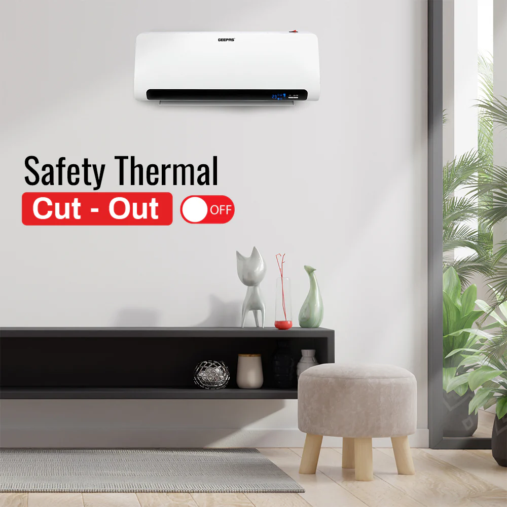 Geepas GWH28518 PTC Ceramic Wall Heater | LED Display | Electronic Temperature Control| 2200W Power | 2 Heat Settings | Remote Control | Timer & Overheat Protection - Image 3
