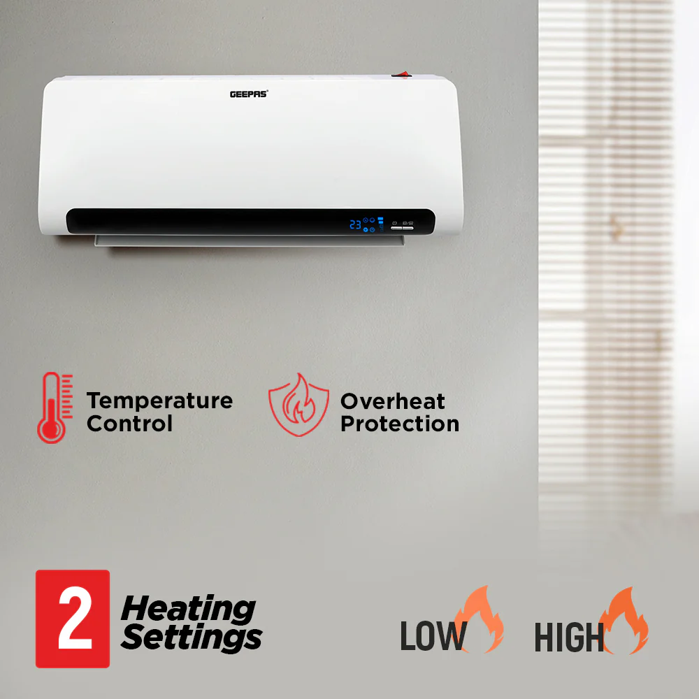 Geepas GWH28518 PTC Ceramic Wall Heater | LED Display | Electronic Temperature Control| 2200W Power | 2 Heat Settings | Remote Control | Timer & Overheat Protection - Image 5