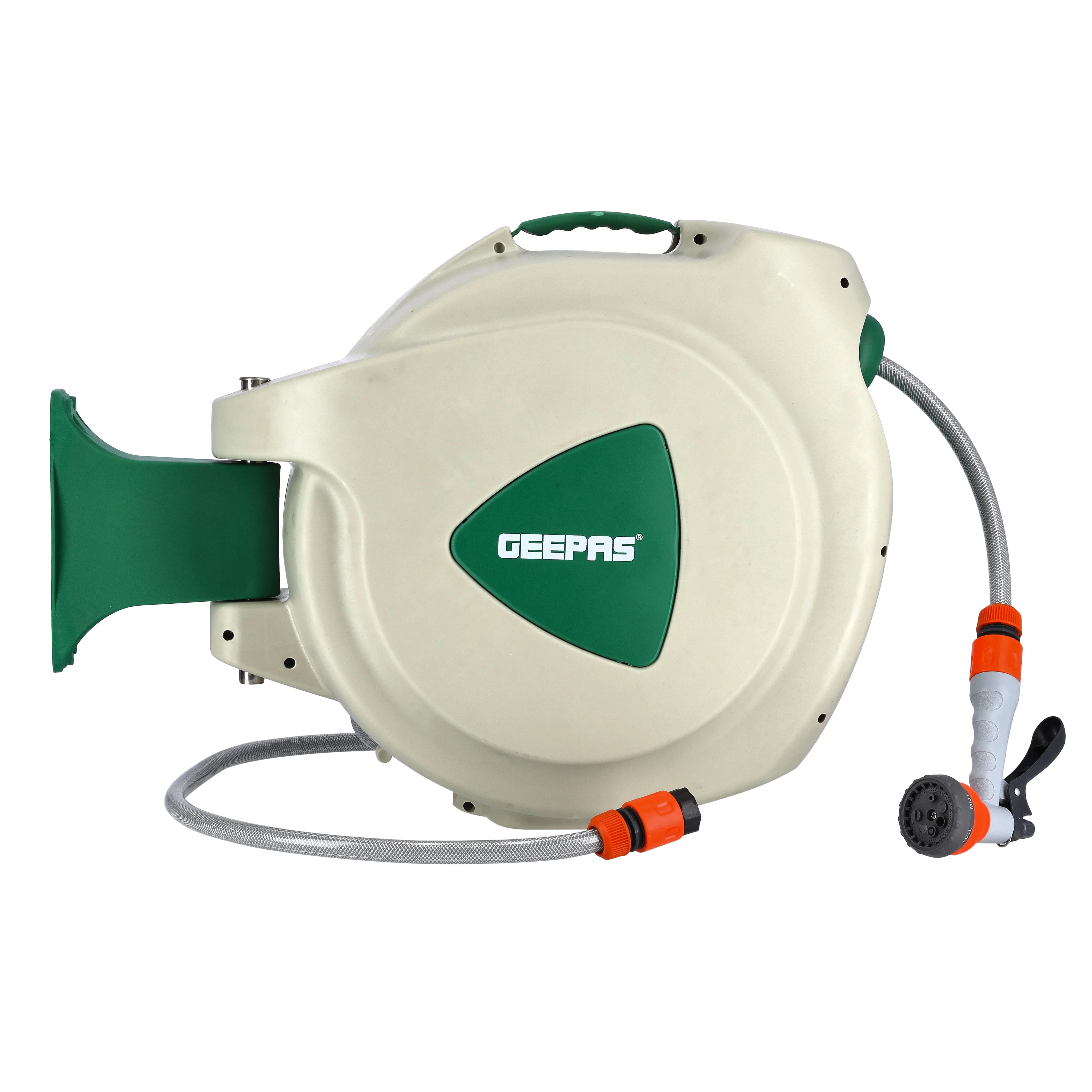 Geepas GWH59056 30M Automatic Water Hose Reel | Auto Retract System | Stop-Anywhere Lock | 180° Swivel Bracket | Anti-Twist Track | Full Hose Fittings & Ready to Use
