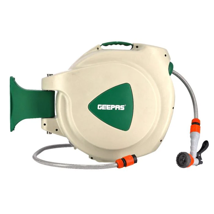 Geepas GWH59056 30M Automatic Water Hose Reel | Auto Retract System | Stop-Anywhere Lock | 180° Swivel Bracket | Anti-Twist Track | Full Hose Fittings & Ready to Use - Image 2
