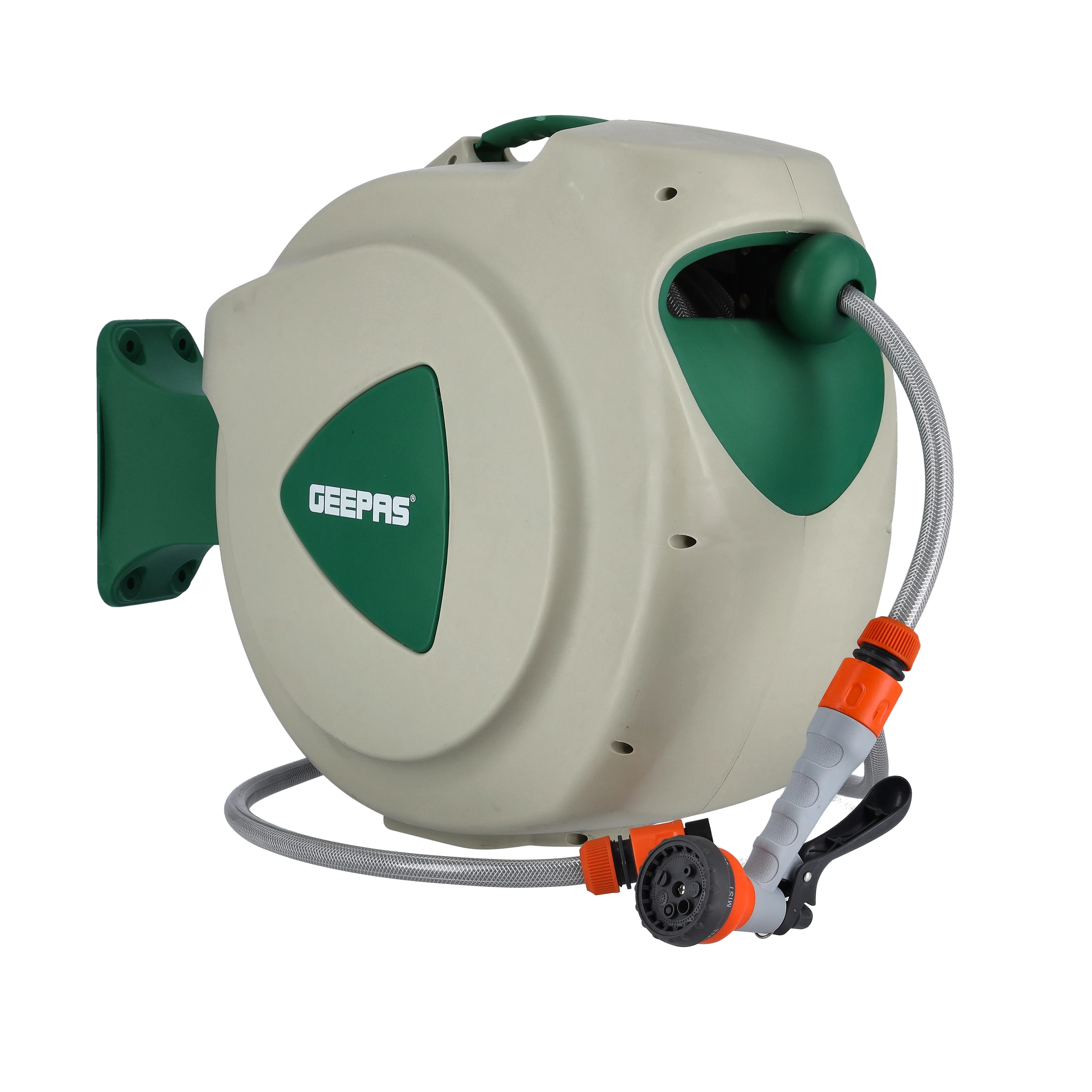 Geepas GWH59056 30M Automatic Water Hose Reel | Auto Retract System | Stop-Anywhere Lock | 180° Swivel Bracket | Anti-Twist Track | Full Hose Fittings & Ready to Use - Image 3