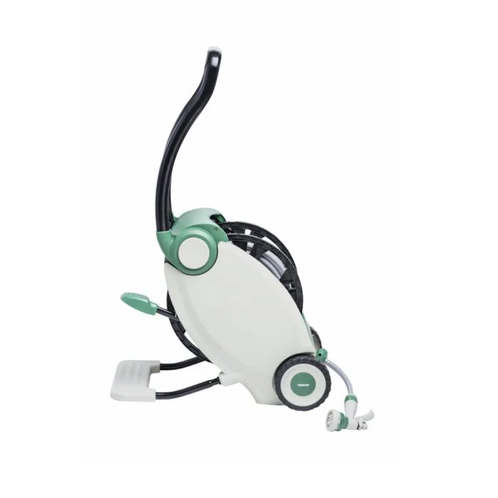 Geepas GWH59058 40M 1/2 Inch Water Hose Reel | Foot Pedal Retraction | Foldable Handle| Two Wheels | Auto Track Hose Guide | Spray Nozzle & Full Garden Fittings Kit
