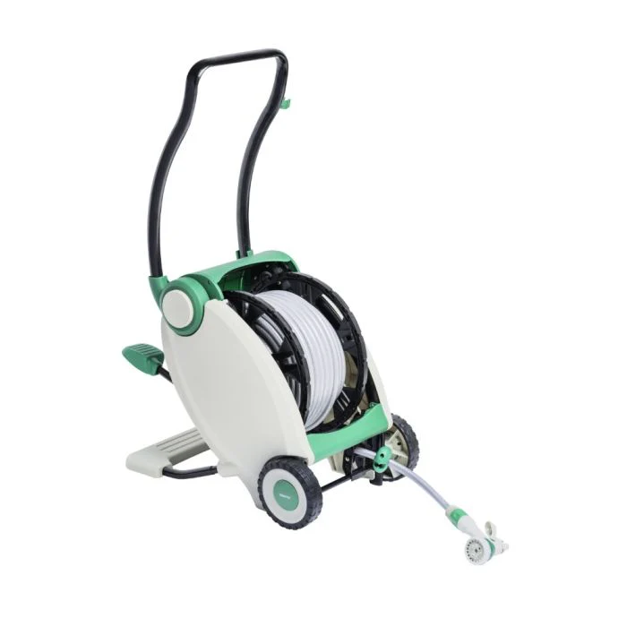 Geepas GWH59058 40M 1/2 Inch Water Hose Reel | Foot Pedal Retraction | Foldable Handle| Two Wheels | Auto Track Hose Guide | Spray Nozzle & Full Garden Fittings Kit - Image 2